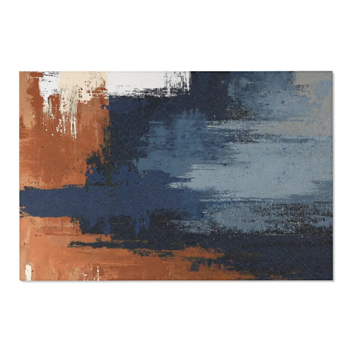 Abstract Coastal Brushstroke Area Rug — Blue & Rust Modern Accent Rug Printify
