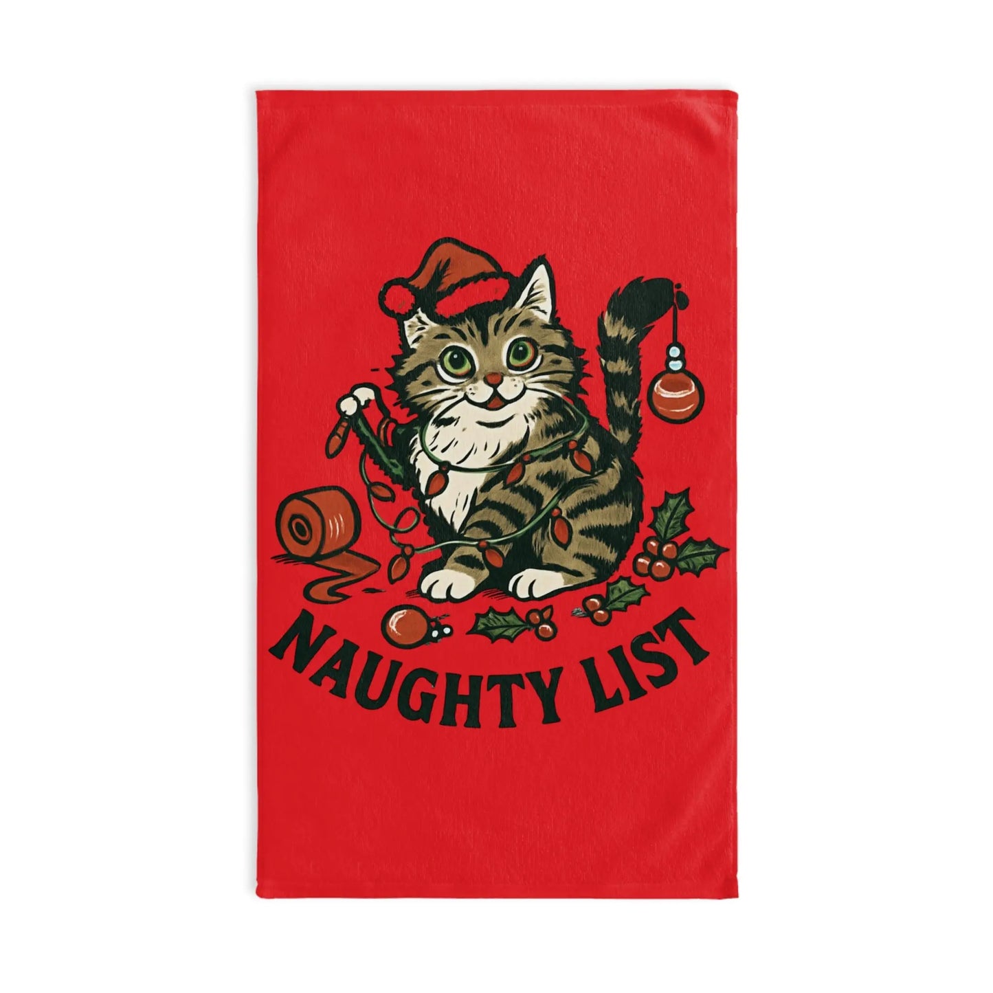 Naughty List Cat Hand Towel – Funny Christmas Kitten Holiday Decor Printify