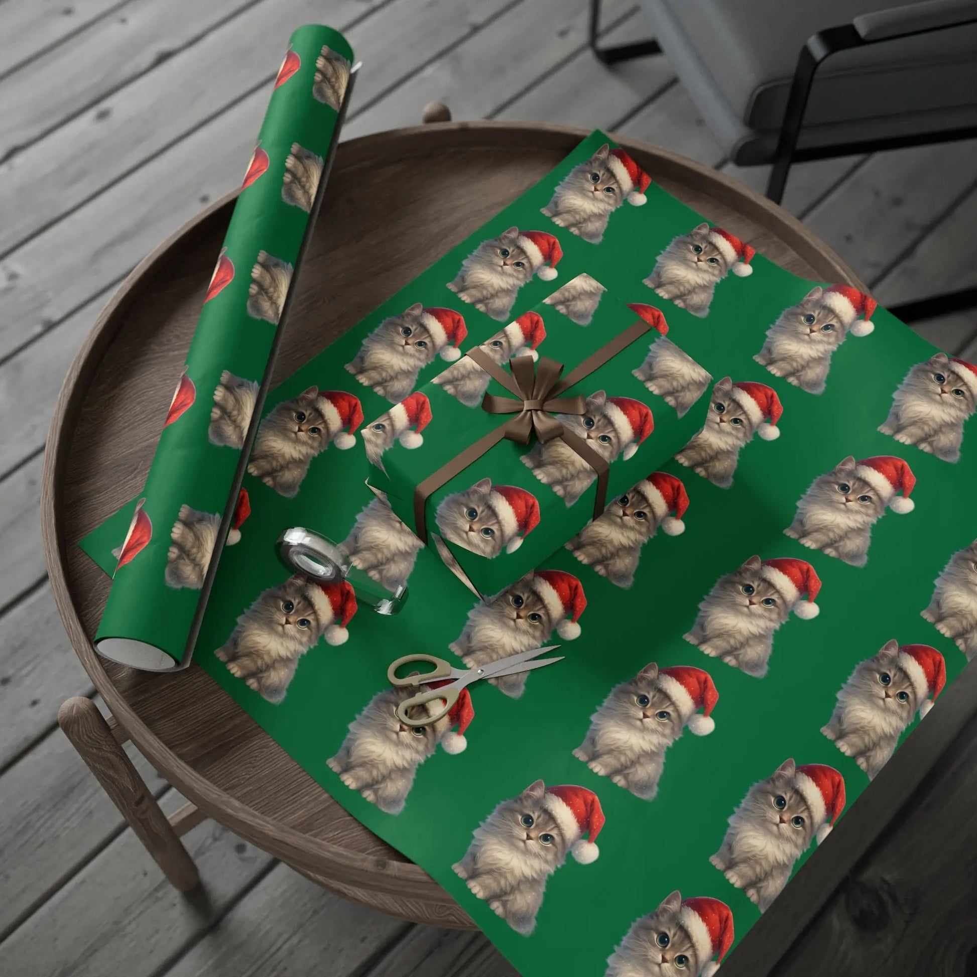 Wrapping Papers - Festive Holiday with Cute Santa Pets Printify