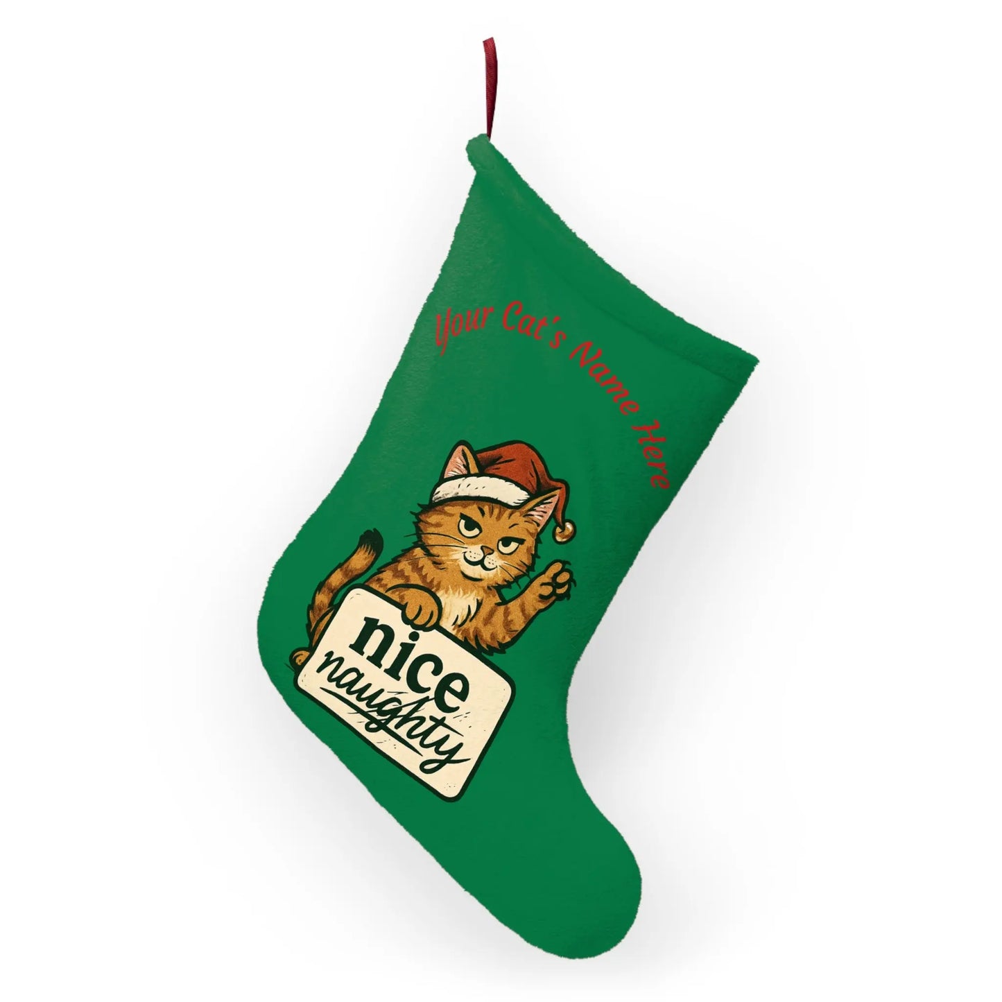 Cat Christmas Stocking – Personalized 'Nice/Naughty' Holiday Stocking with Santa Kitty Design Printify