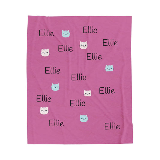 Kids Throw Blanket - Personalized Cat-Themed Velveteen Plush Gift for Cat Lovers Printify