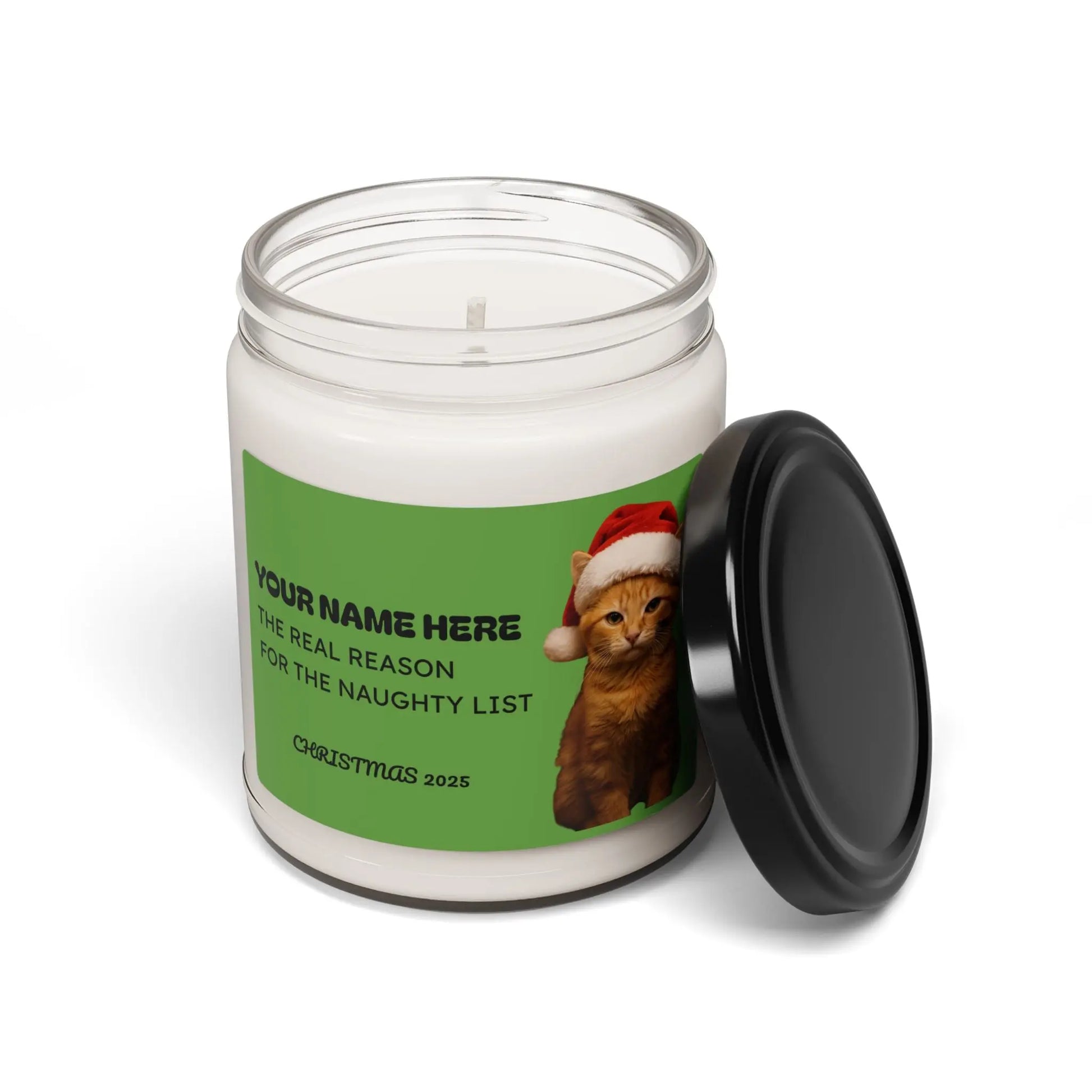 Personalized Christmas Cat Candle — "The Real Reason for the Naughty List" 9oz Soy Printify