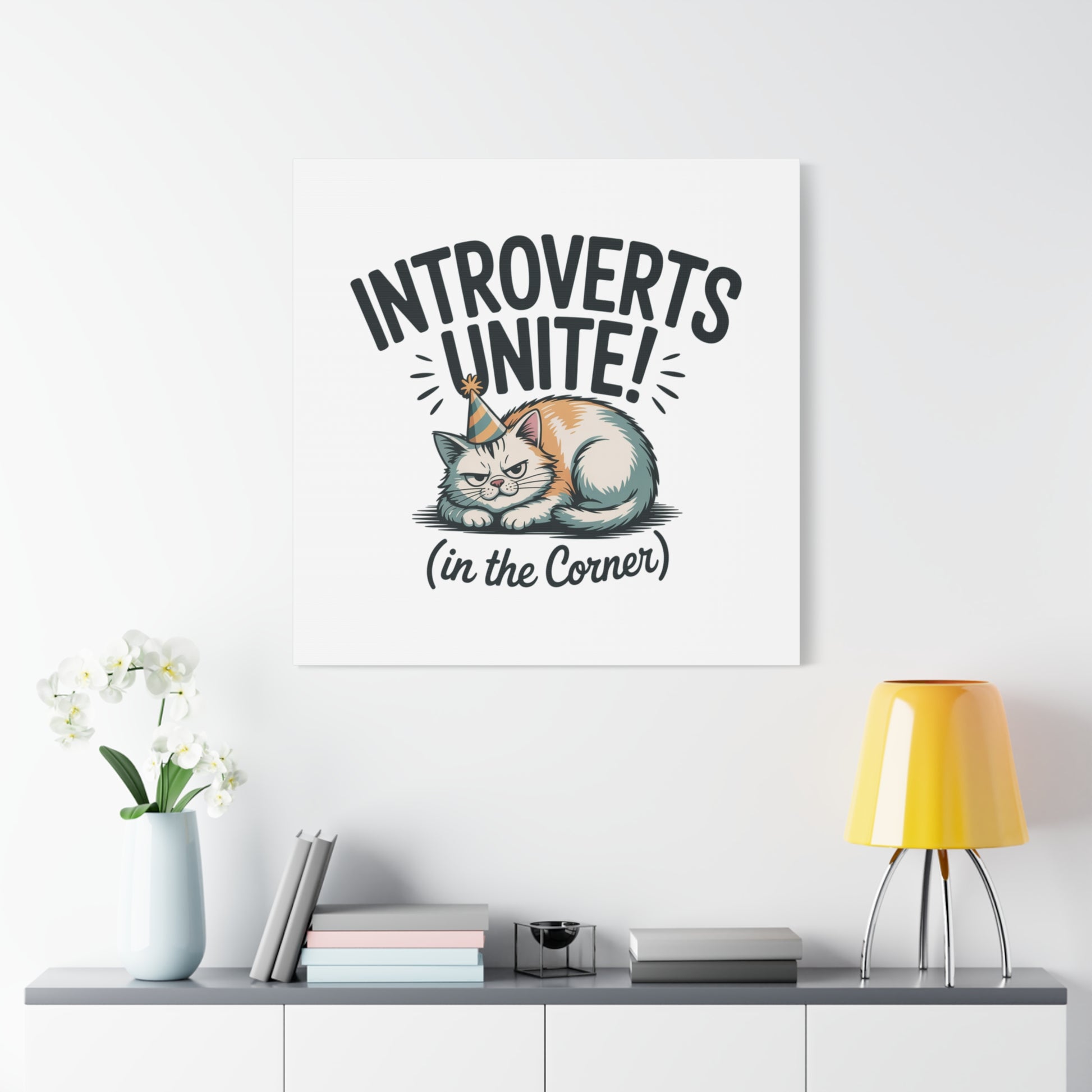 Introverts Unite (In the Corner) Matte Canvas | Funny Holiday Decor, Party Survival Humor Printify