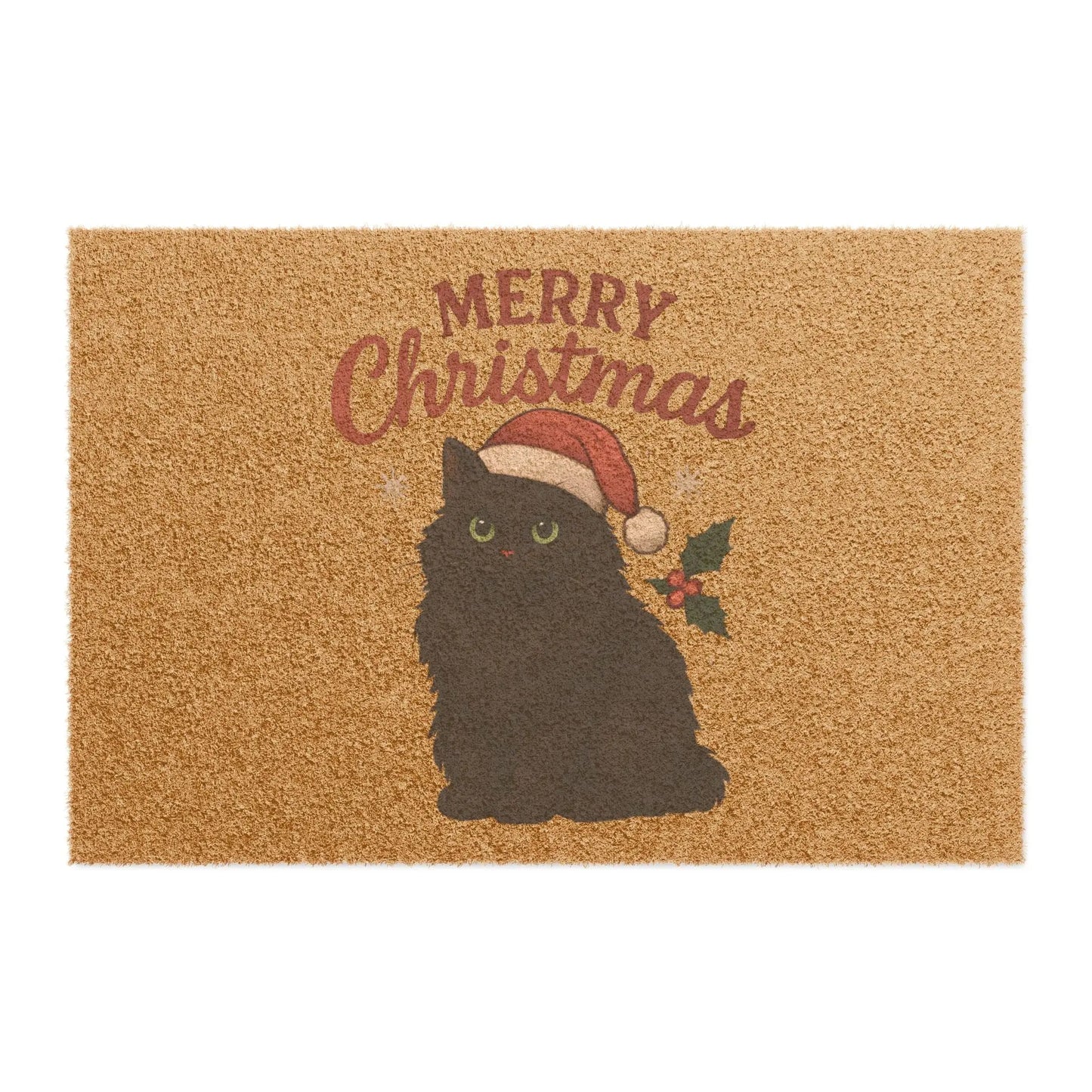 Merry Christmas Black Cat Doormat — Holiday Welcome Mat Printify