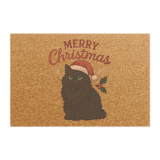 Merry Christmas Black Cat Doormat — Holiday Welcome Mat Printify