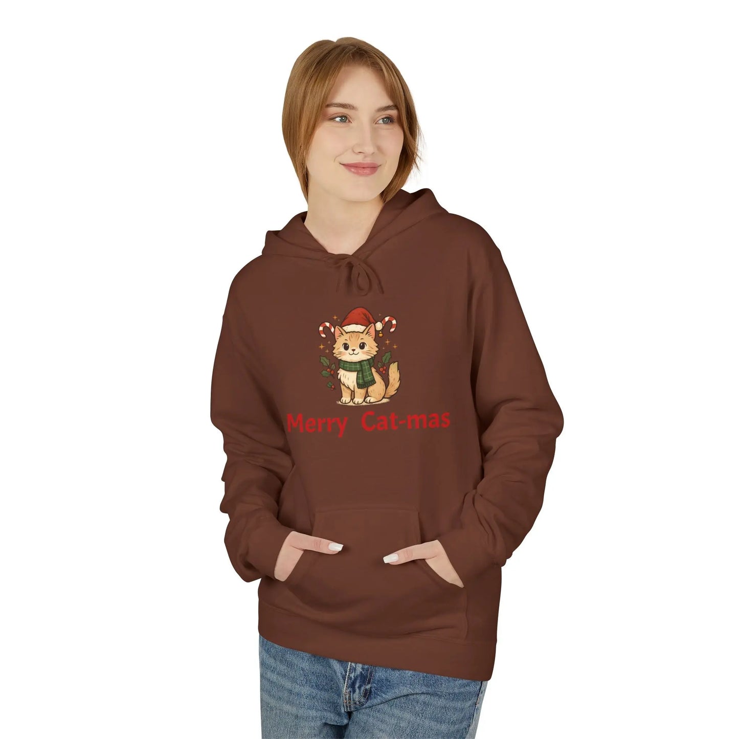 Christmas Cat Hoodie — "Merry Cat-mas" Festive Holiday Pullover Printify