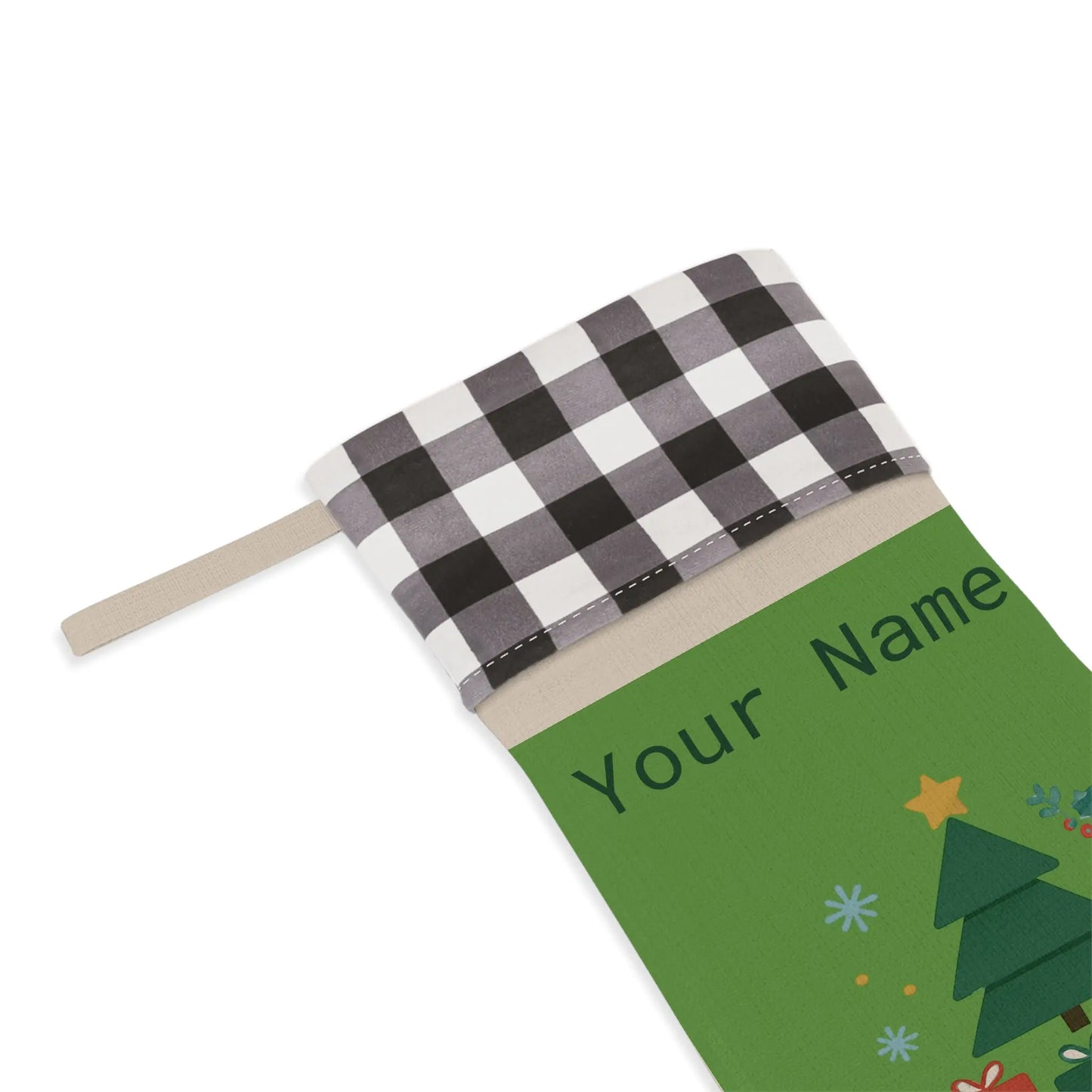 Personalized Merry & Bright Christmas Stocking – Buffalo Plaid Cuff, Custom Name Holiday Decor Printify