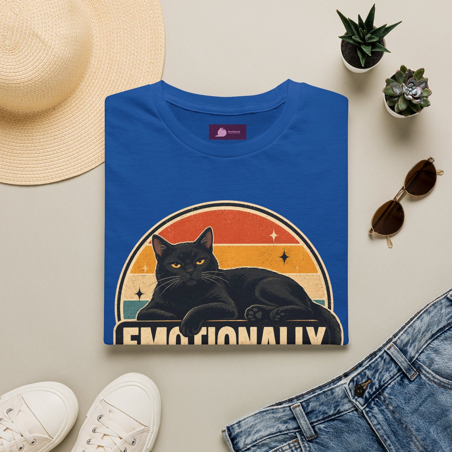 Emotionally Available to Cats Only T-Shirt — Retro Black Cat Graphic Tee