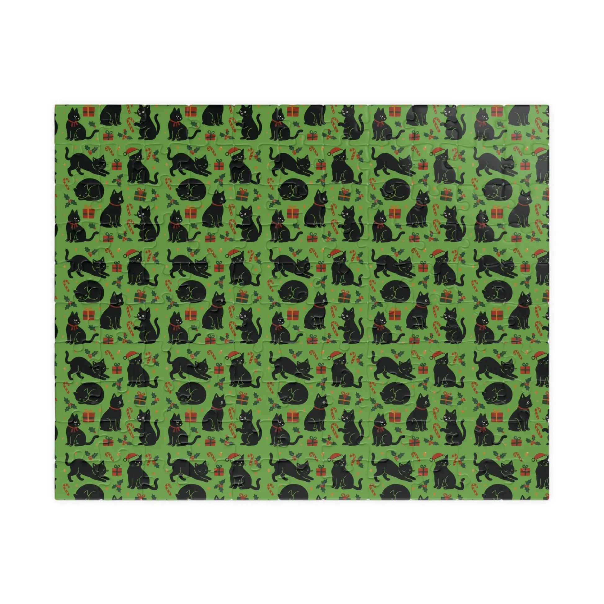 Green Christmas Cats Puzzle – Spooky Cat Pattern Jigsaw (110/252/520/1014 pcs) Printify