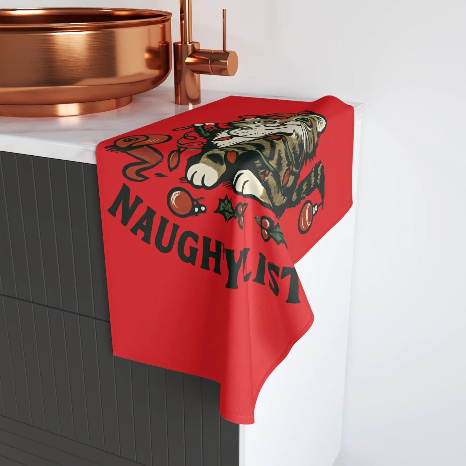 Naughty List Cat Hand Towel – Funny Christmas Kitten Holiday Decor Printify
