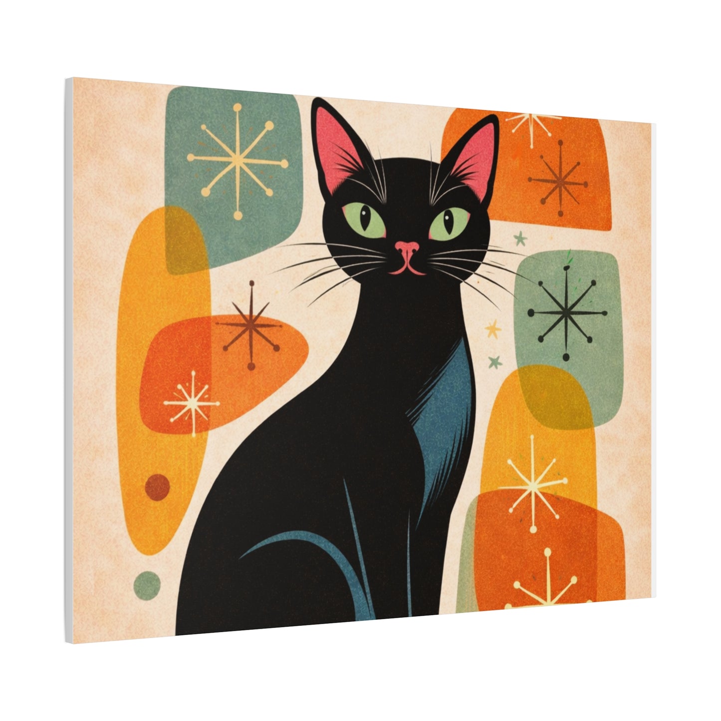 Mid-Century Modern Black Cat Canvas Print — Matte Stretched Wall Art