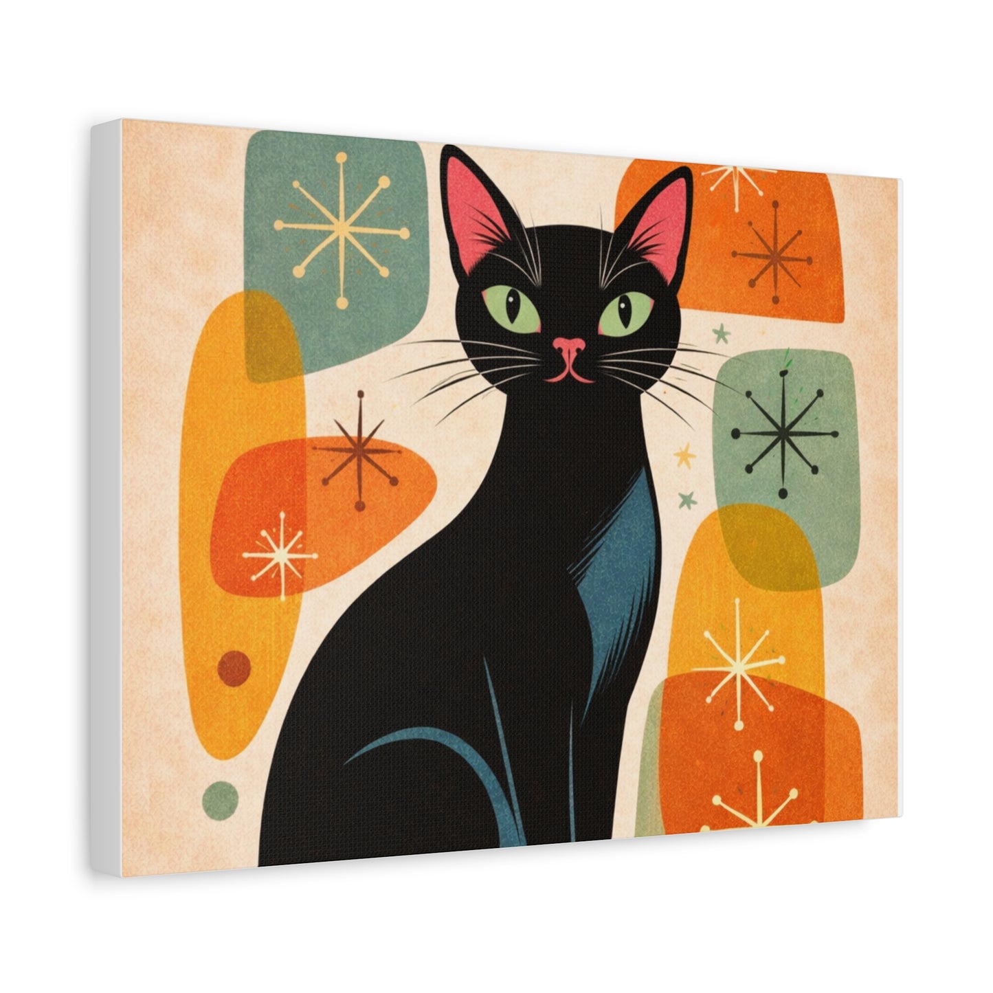 Mid-Century Modern Black Cat Canvas Print — Matte Stretched Wall Art