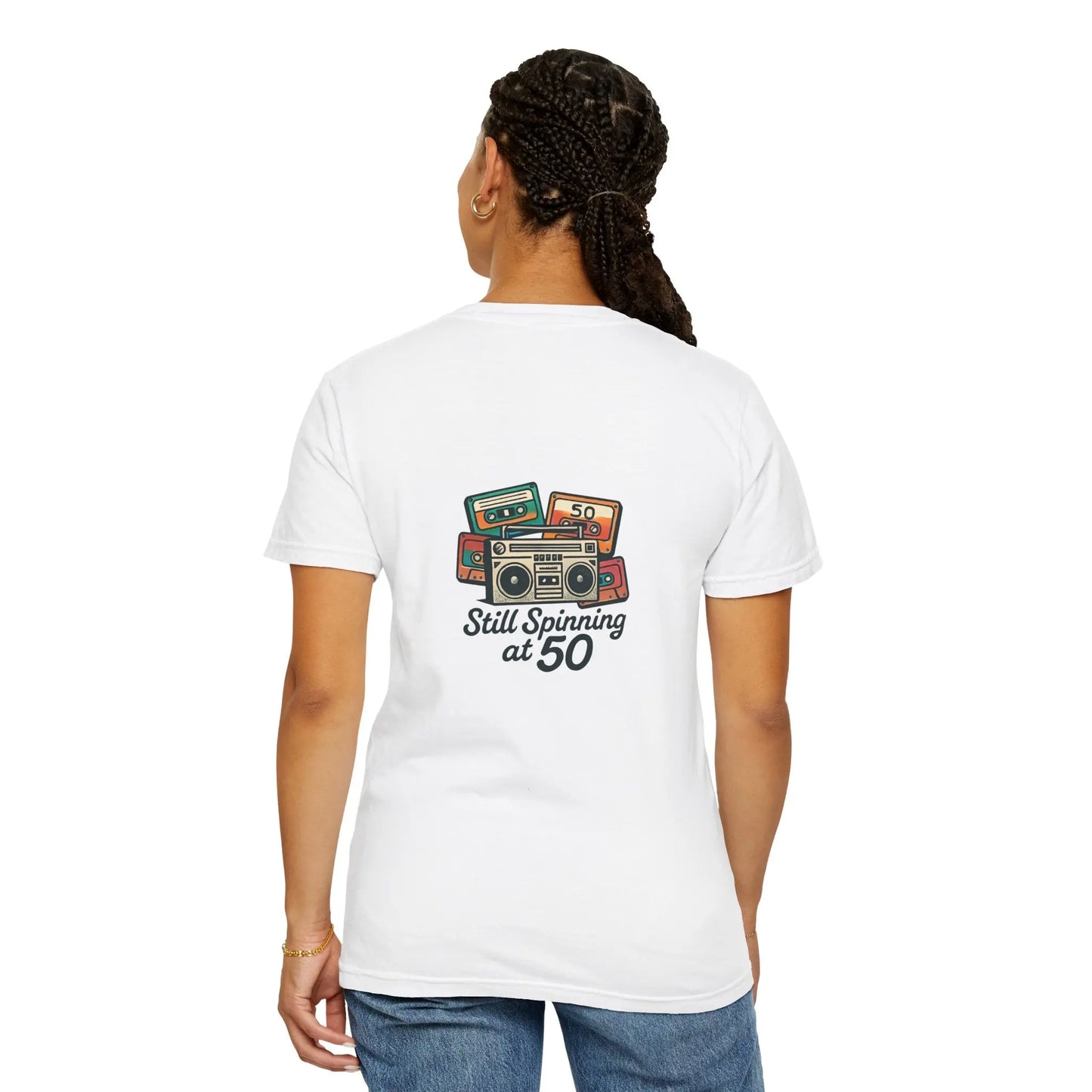 Crew T-Shirt - 'Still Spinning at 50' Retro Boombox Tee Printify
