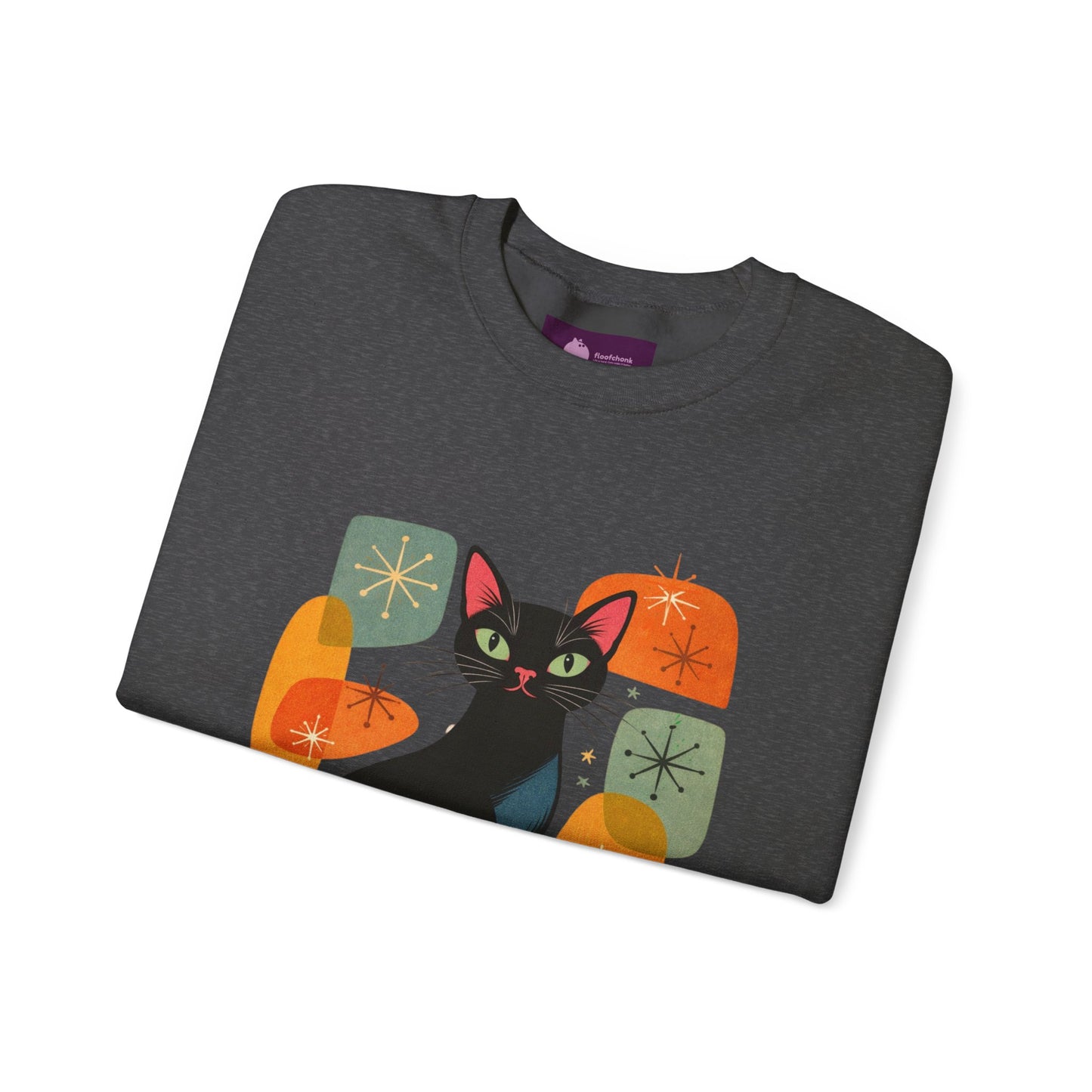 Retro Black Cat Crewneck Sweatshirt — Vintage Cat Graphic