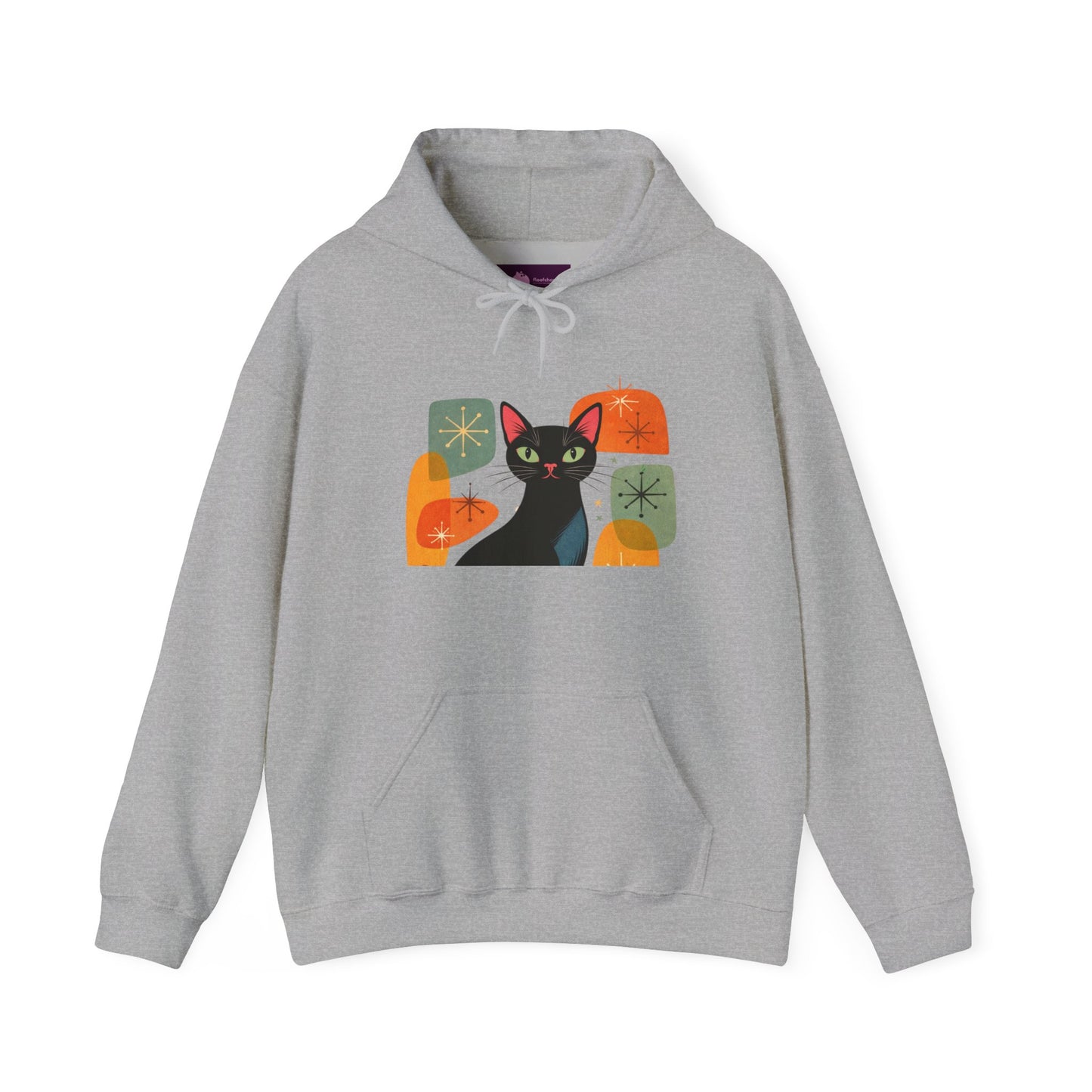 Mid-Century Modern Cat Hoodie — Retro Cool Graphic Sweatshirt