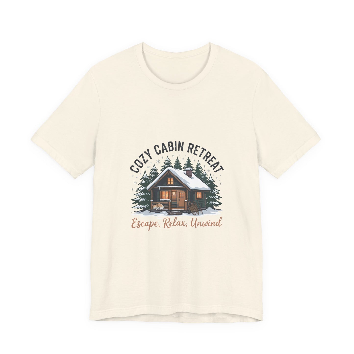Cozy Cabin Retreat Tee | cabin vibes shirt, mountain silhouette design Printify