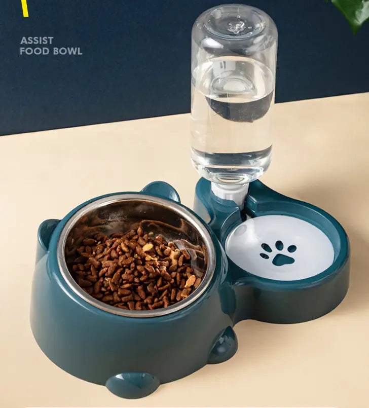 Cat Food And Water Bowl Set - 16 Degree Tilted Dog Dish With Water Dispenser Removable Pet Feeder Bowl Dog Drinking