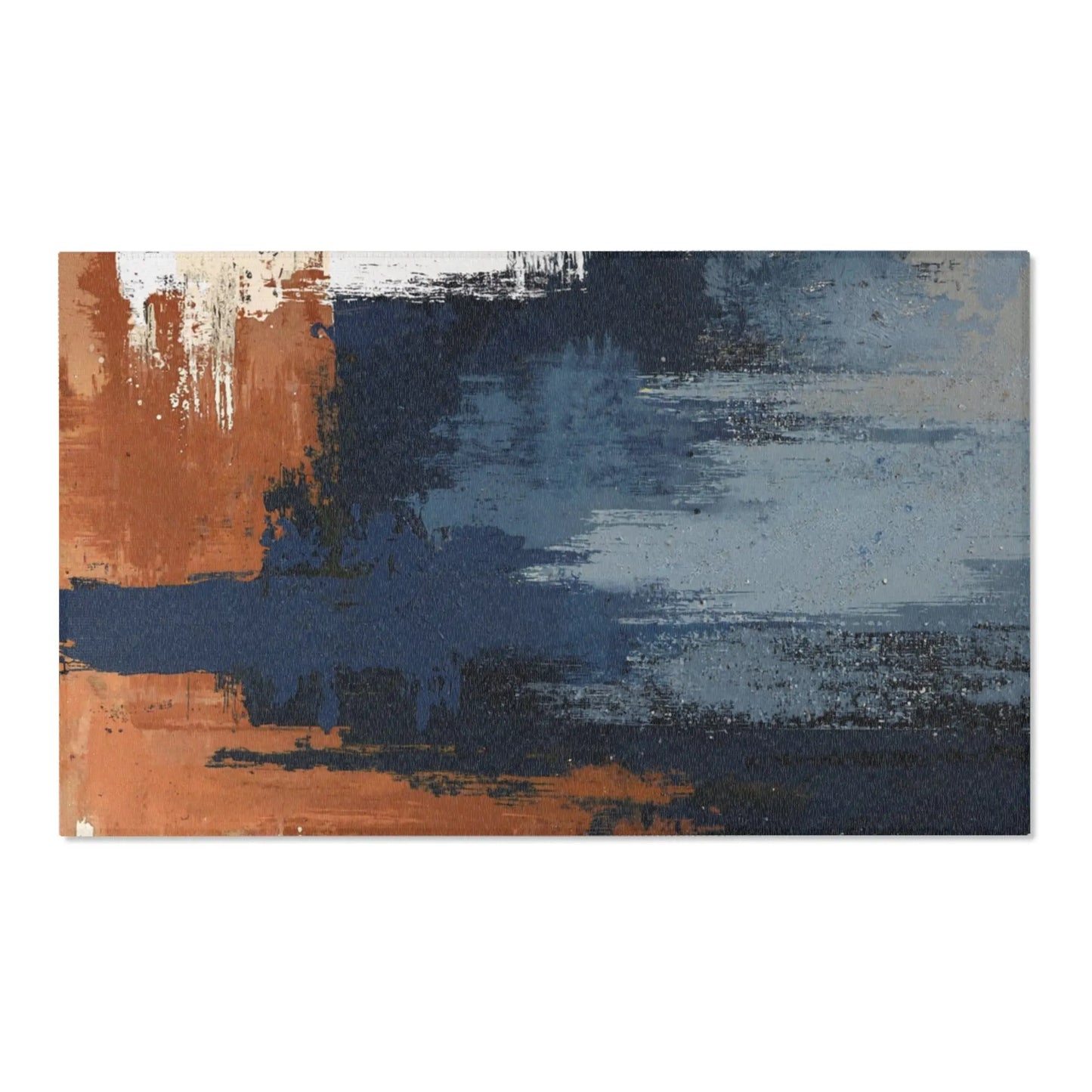 Abstract Coastal Brushstroke Area Rug — Blue & Rust Modern Accent Rug Printify
