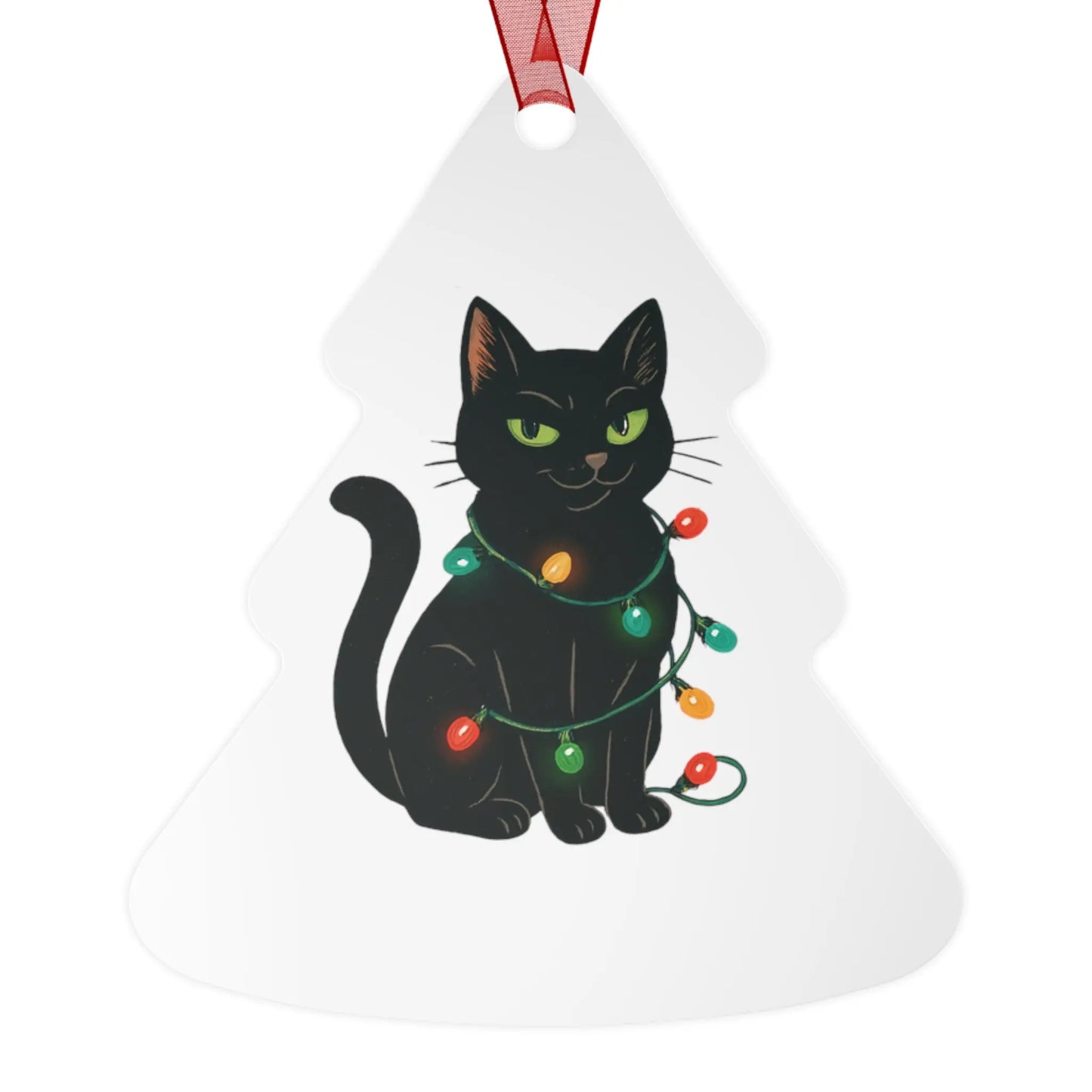 Bell Metal Ornament — Black Cat with Christmas Lights, “Definitely Naughty. Christmas 2025” Printify