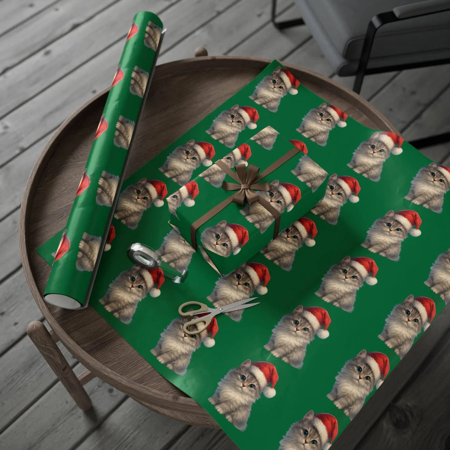 Wrapping Papers - Festive Holiday with Cute Santa Pets Printify
