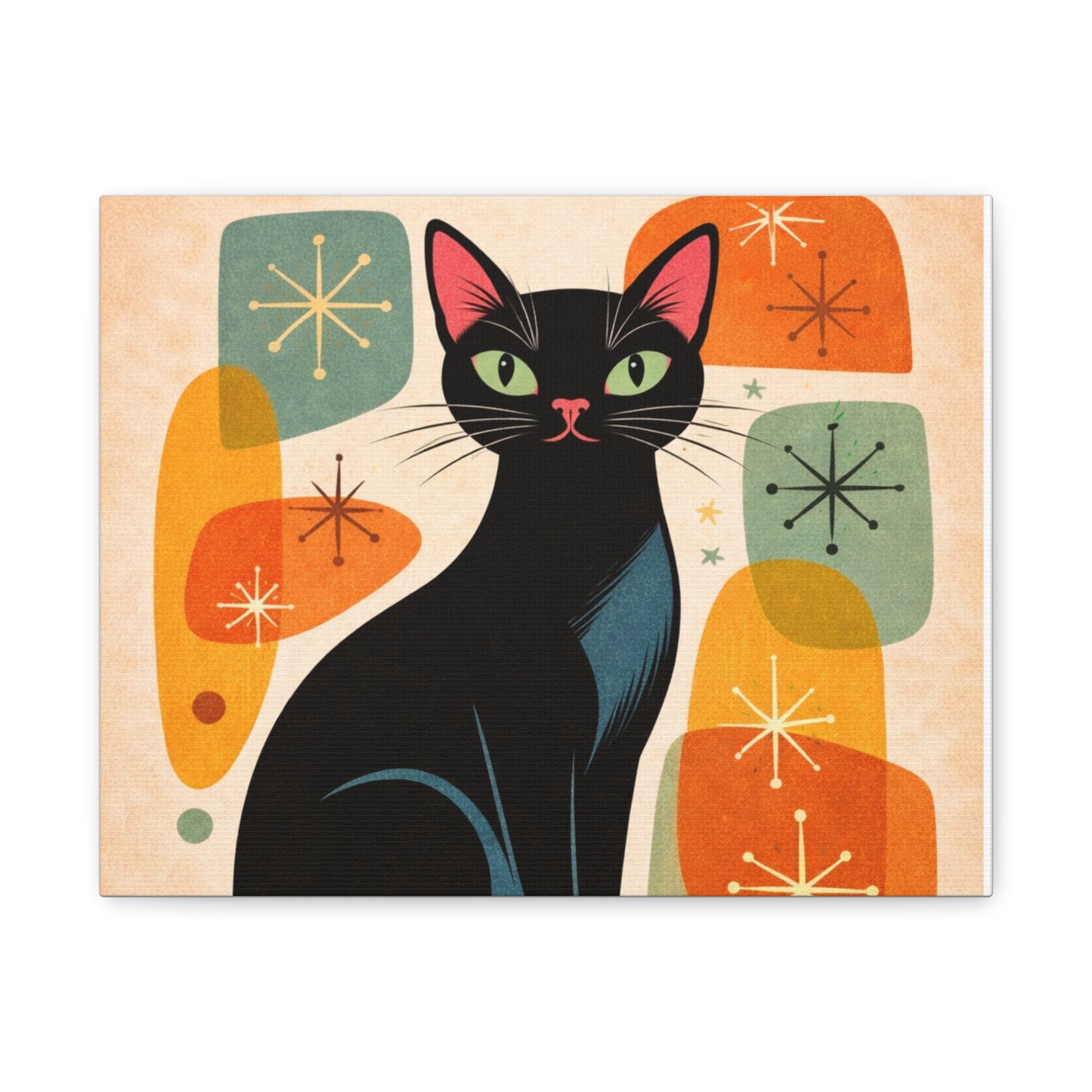 Mid-Century Modern Black Cat Canvas Print — Matte Stretched Wall Art