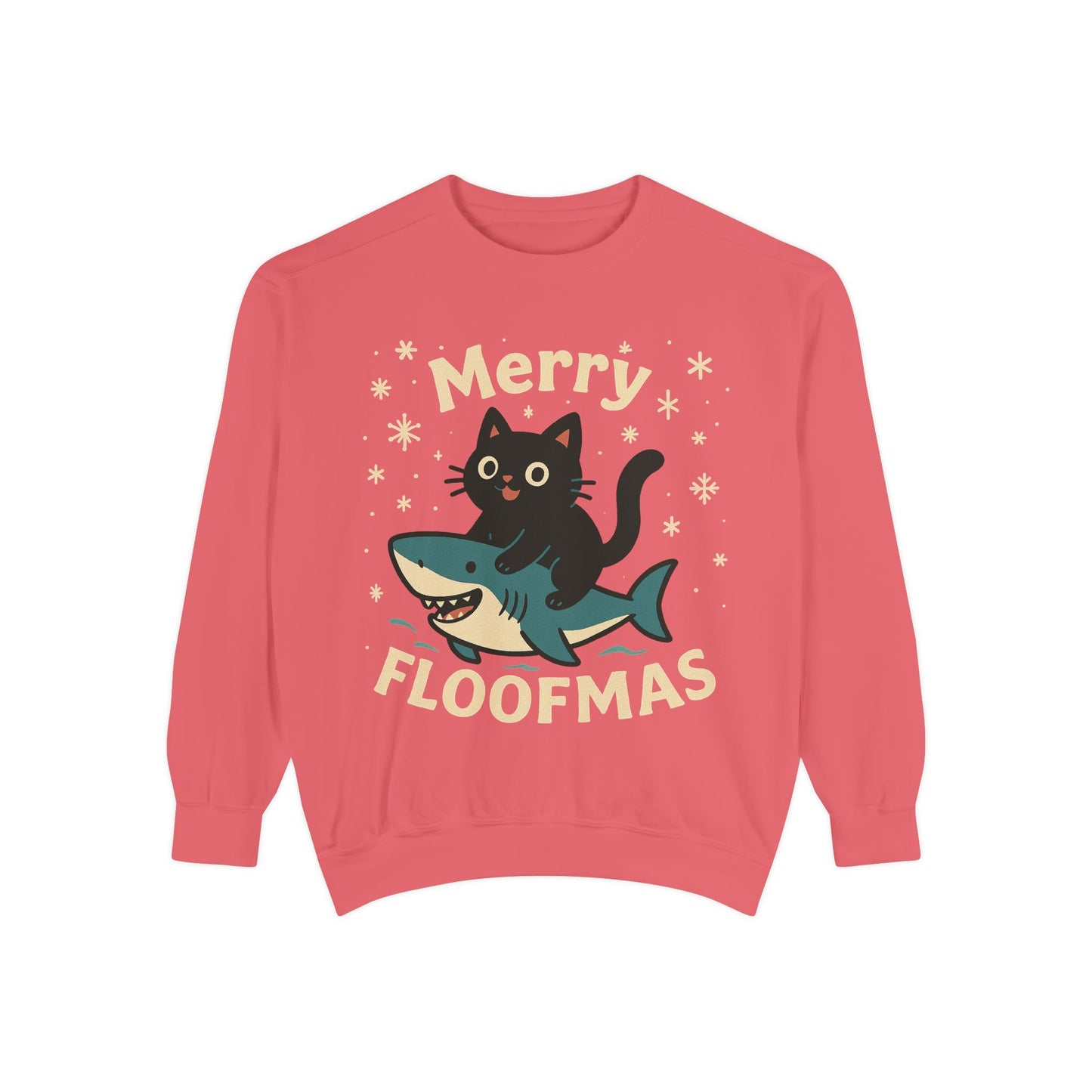 Merry Floofmas Sweatshirt — Cute Cat Riding Shark Holiday Sweater