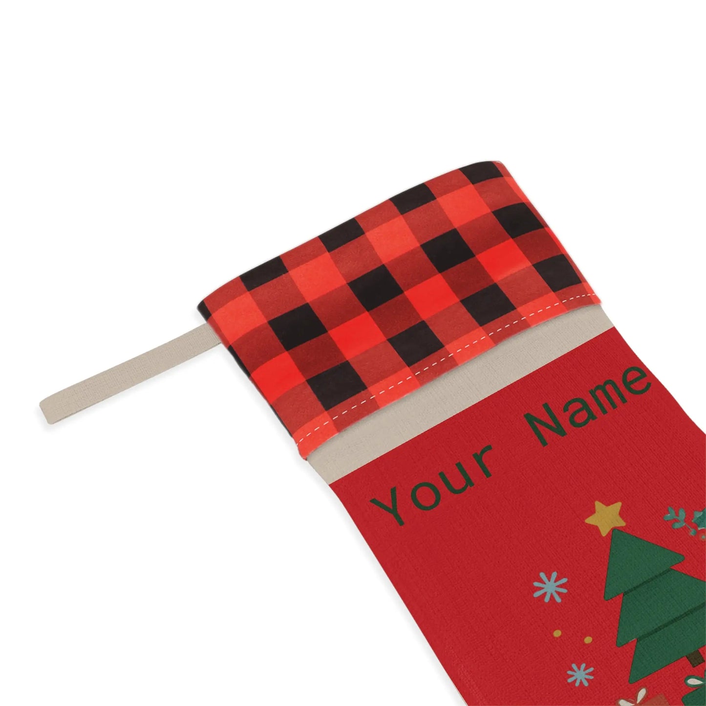 Personalized Merry & Bright Christmas Stocking – Buffalo Plaid Cuff, Custom Name Holiday Decor Printify