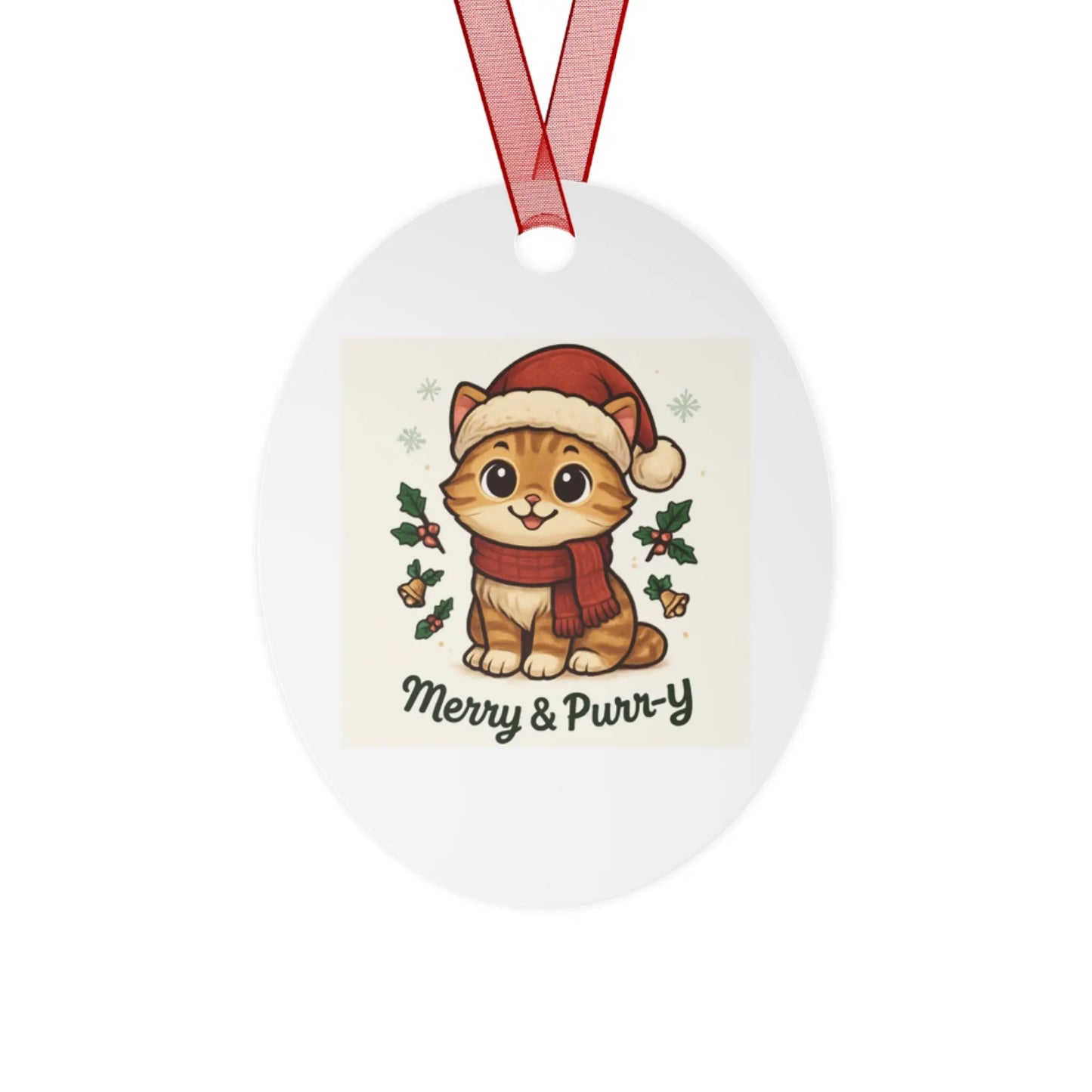 Christmas Cat Ornament - Merry & Purr-Y 2025 Metal Ornament Printify