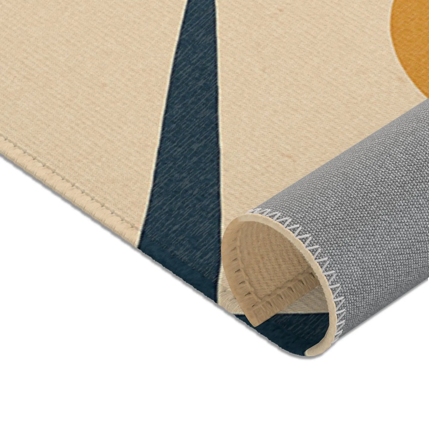 Mid-Century Geometric Area Rug — Retro Abstract Shapes in Teal, Mustard & Coral Printify