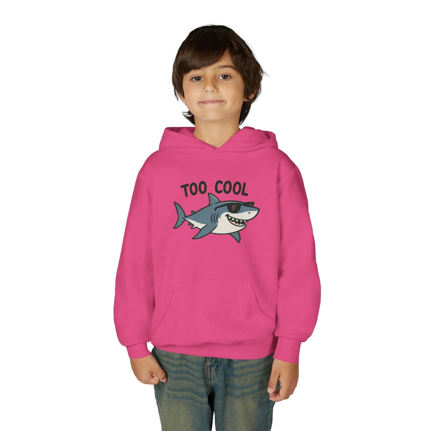 Youth Hoodie - 'Too Cool' Shark Graphic Pullover Printify