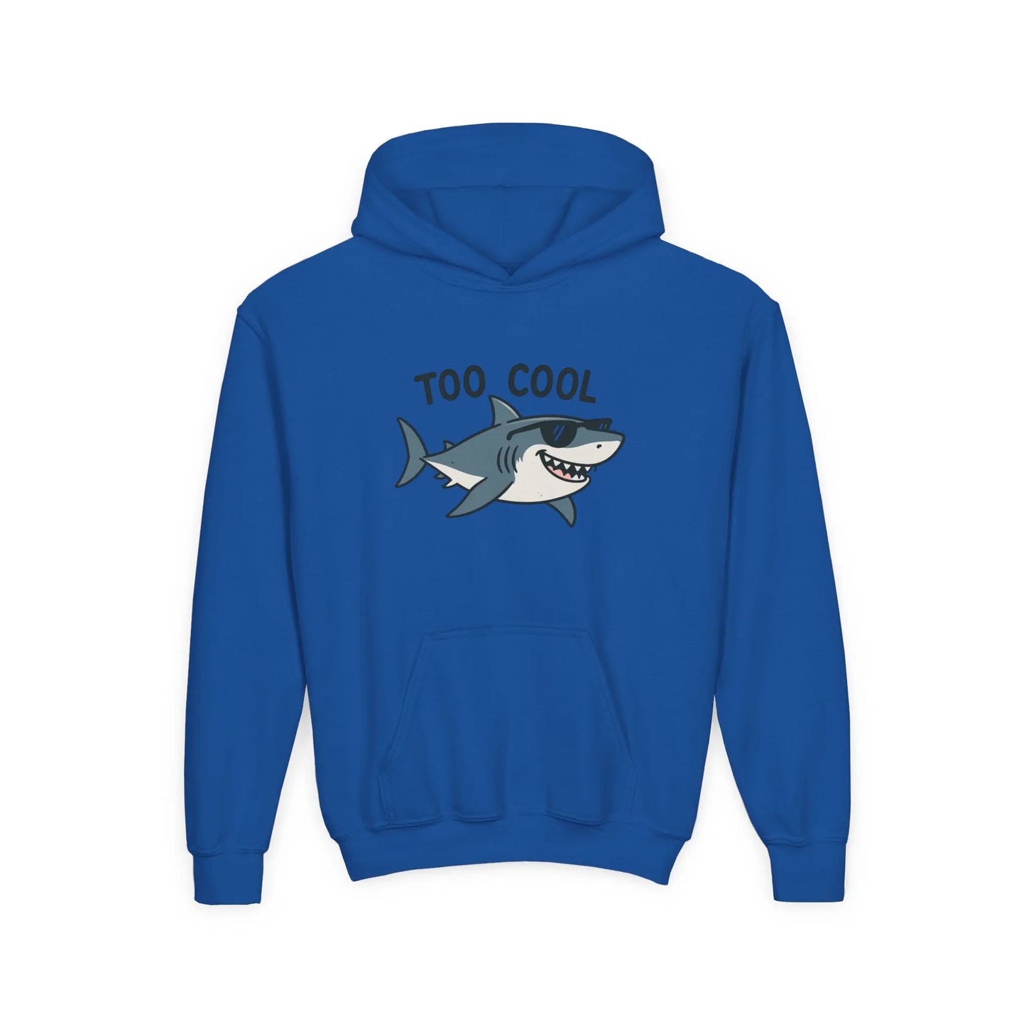 Youth Hoodie - 'Too Cool' Shark Graphic Pullover Printify