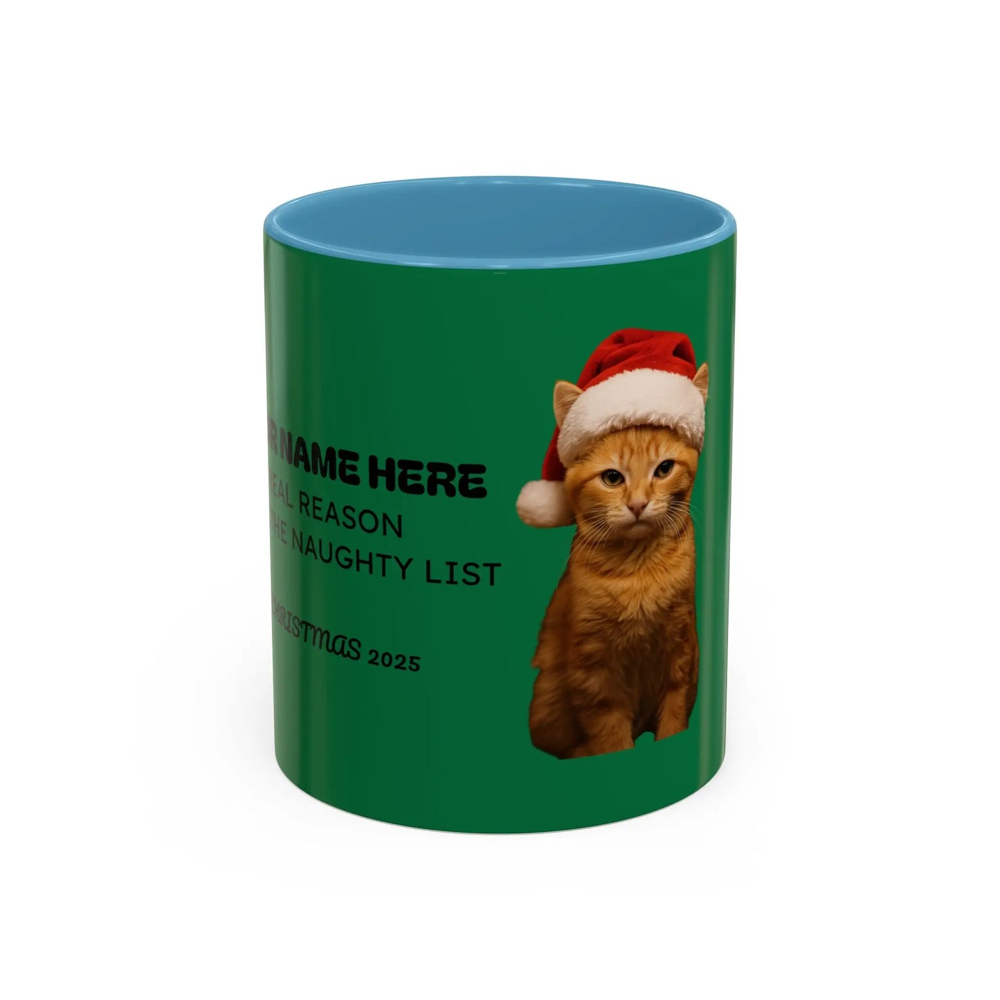 Christmas Cat Accent Mug - Personalized 'On the Naughty List' Mug Printify