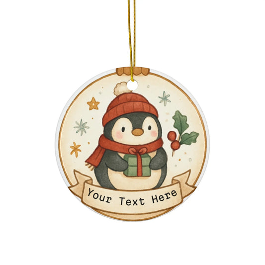 Penguin Christmas Ceramic Ornament - Personalized Holiday Decoration Printify