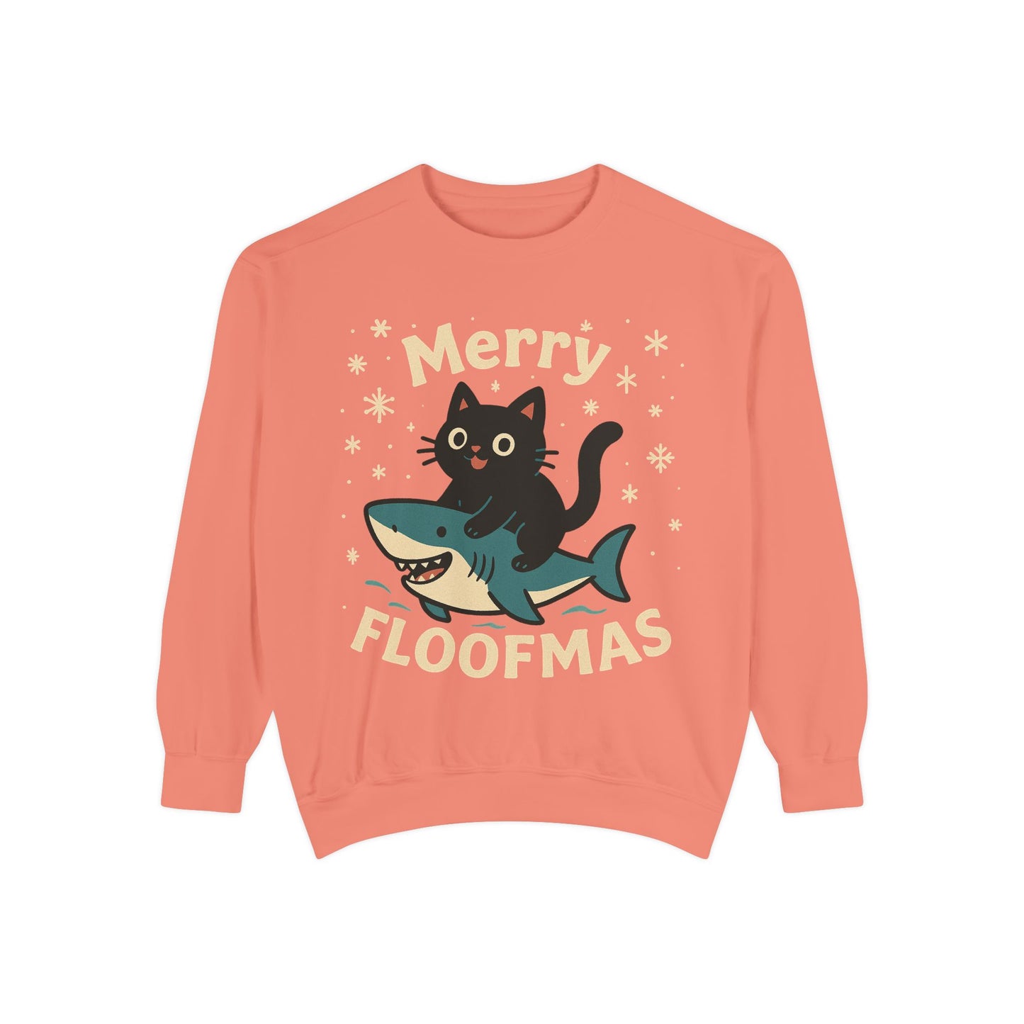 Merry Floofmas Sweatshirt — Cute Cat Riding Shark Holiday Sweater