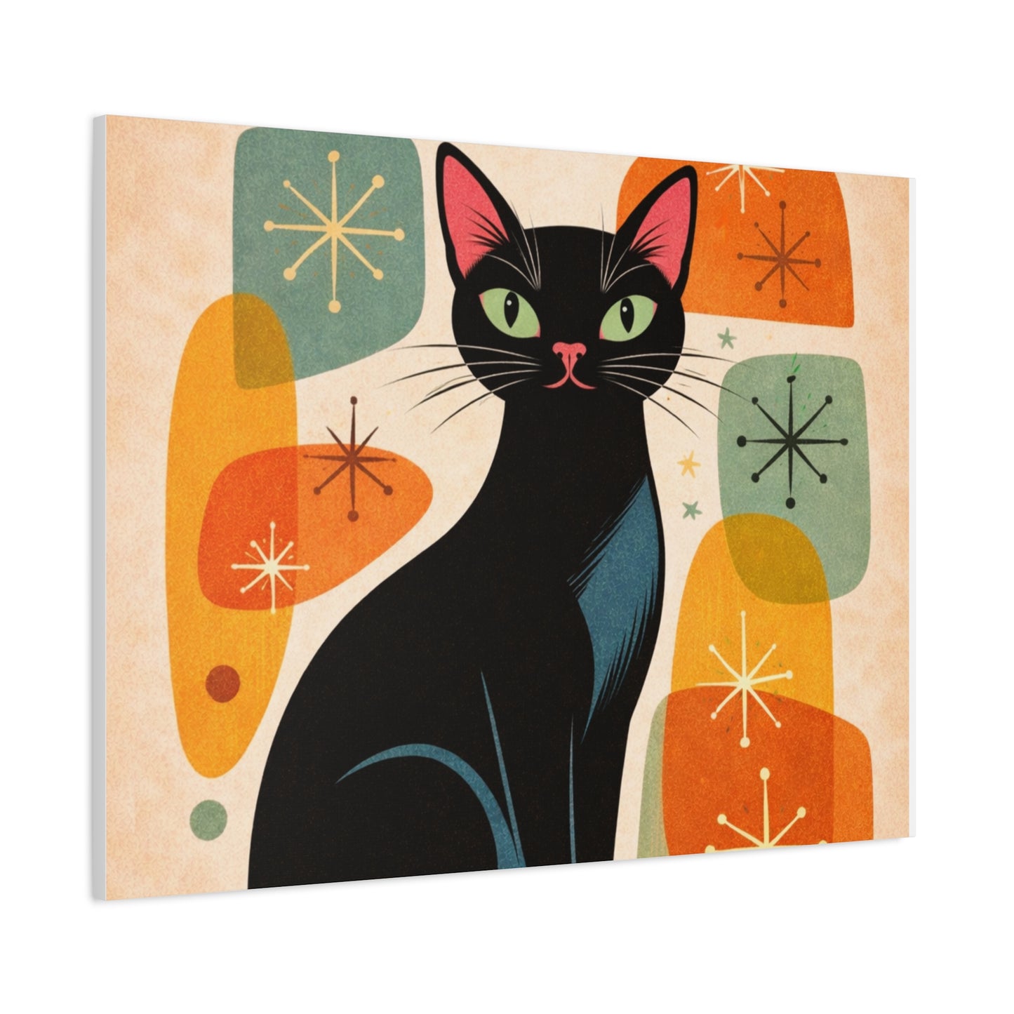 Mid-Century Modern Black Cat Canvas Print — Matte Stretched Wall Art