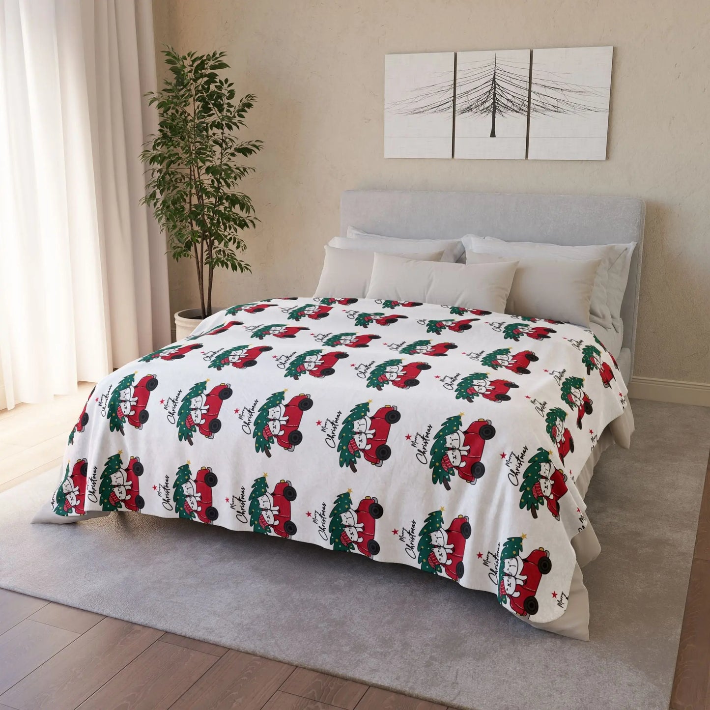 Christmas Red Truck Fleece Sherpa Blanket Printify