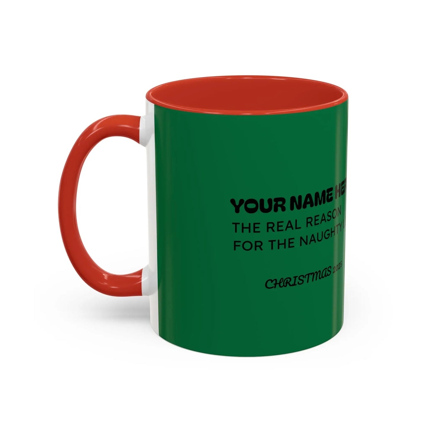Christmas Cat Accent Mug - Personalized 'On the Naughty List' Mug Printify