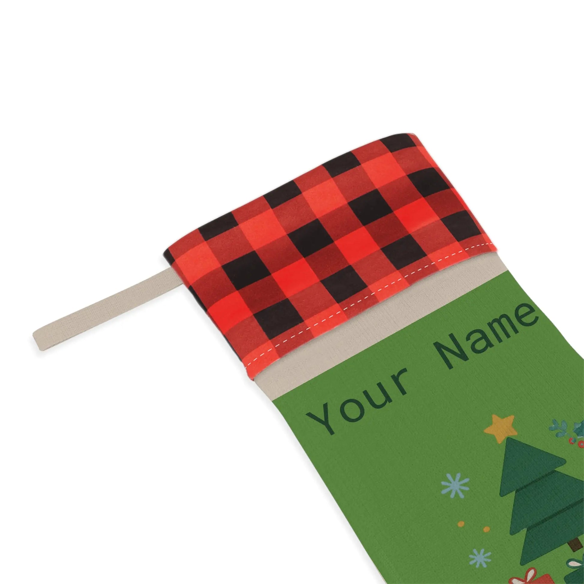 Personalized Merry & Bright Christmas Stocking – Buffalo Plaid Cuff, Custom Name Holiday Decor Printify