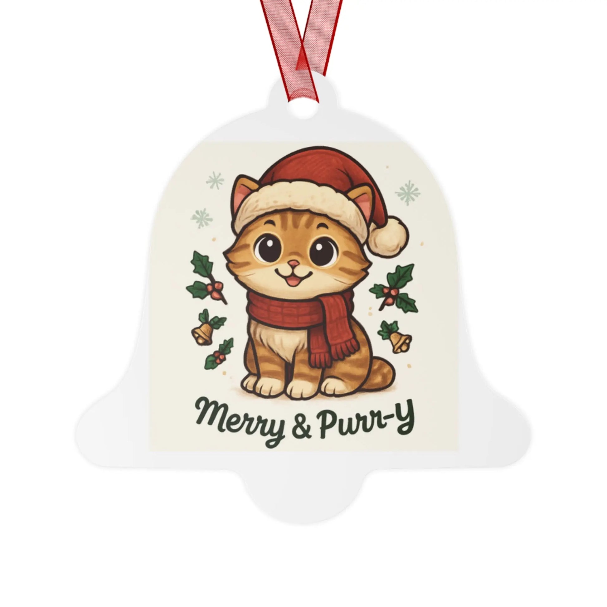 Christmas Cat Ornament - Merry & Purr-Y 2025 Metal Ornament Printify