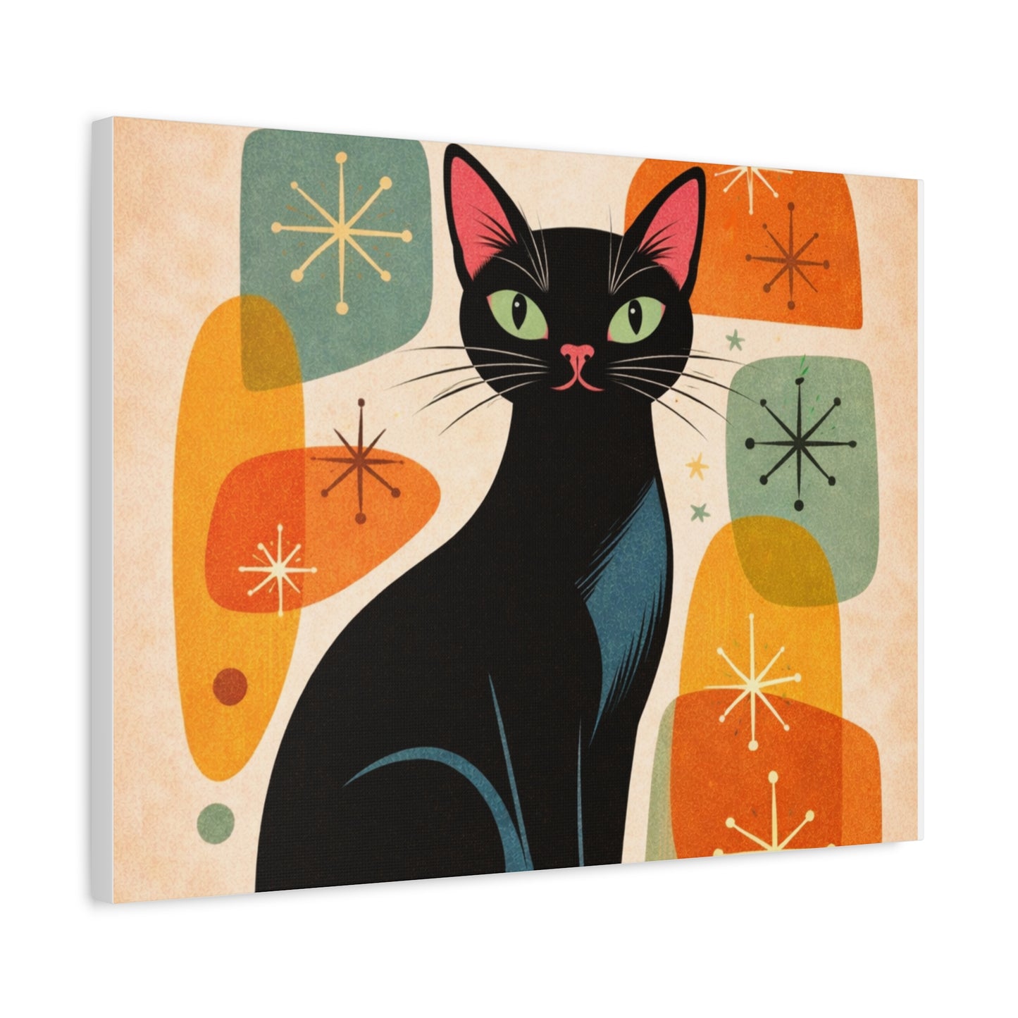 Mid-Century Modern Black Cat Canvas Print — Matte Stretched Wall Art
