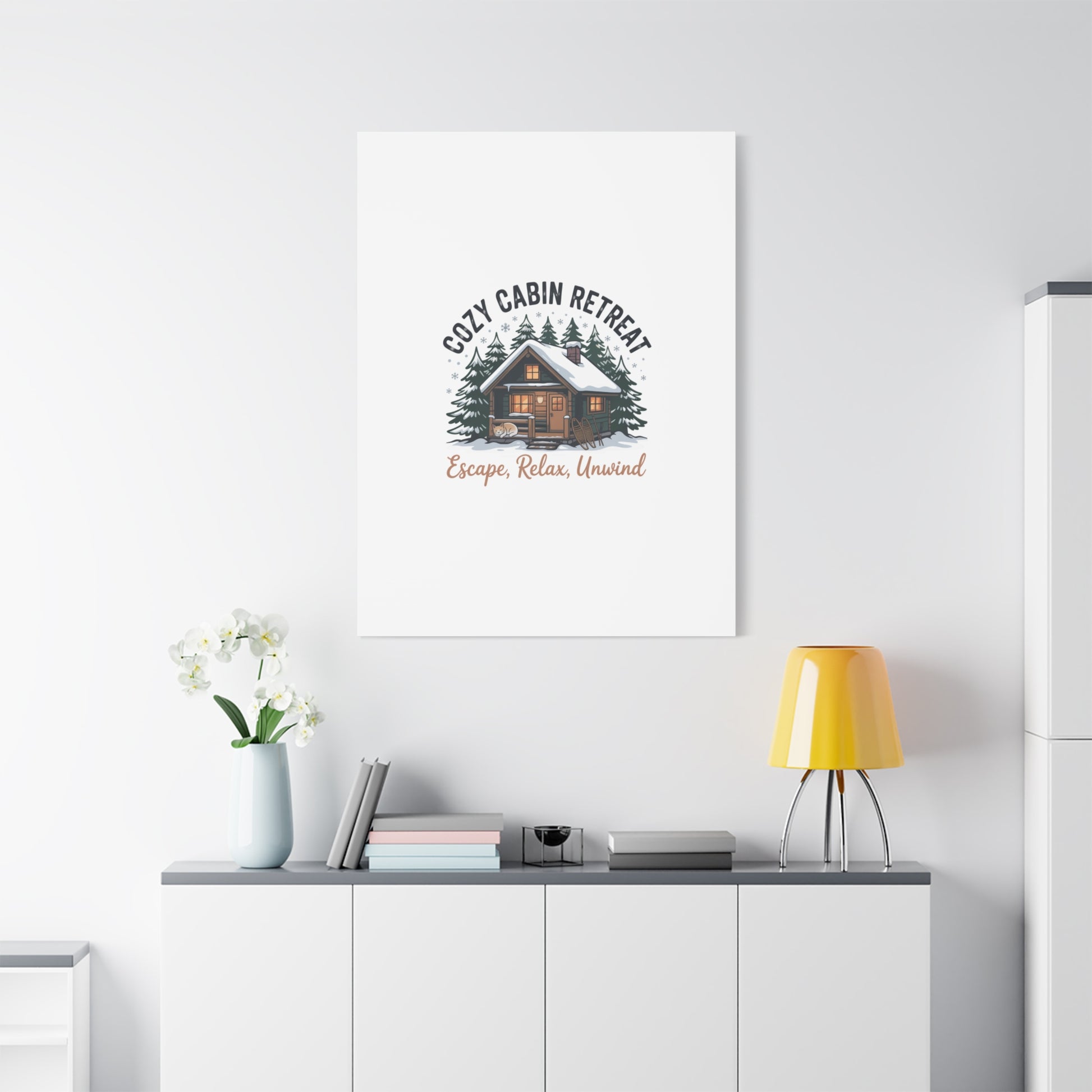 Cozy Cabin Retreat Log Cabin Art Print | Matte Canvas Stretched, 1.25" Printify