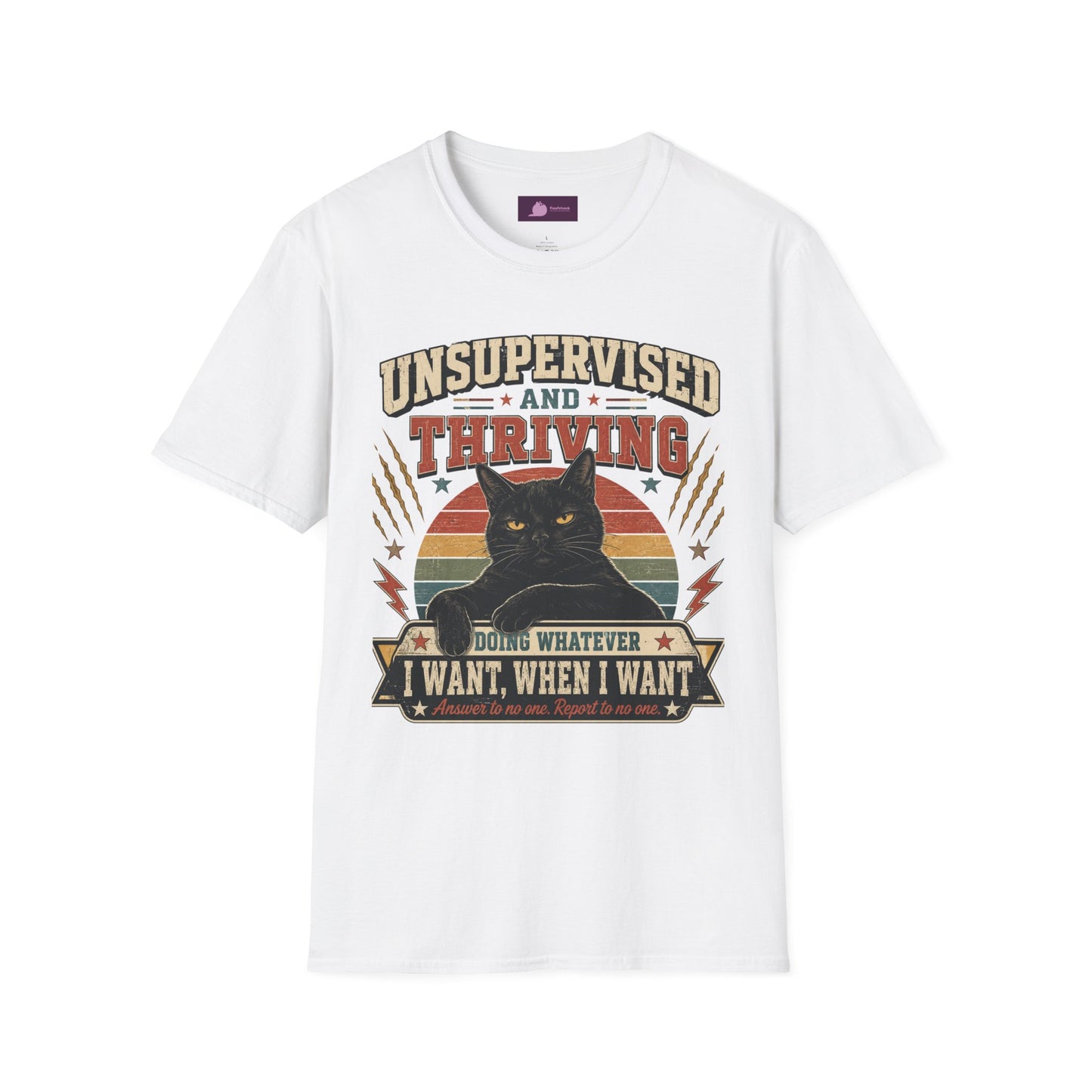 Unsupervised and Thriving Cat T-Shirt — Funny Black Cat Retro Graphic Tee