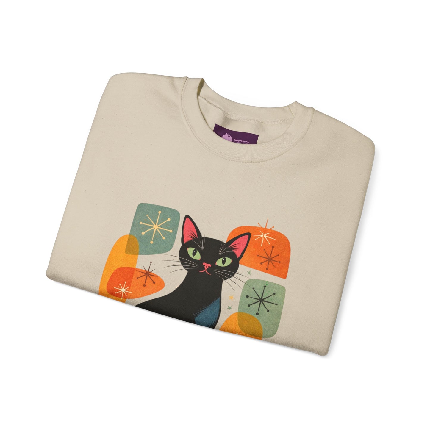 Retro Black Cat Crewneck Sweatshirt — Vintage Cat Graphic