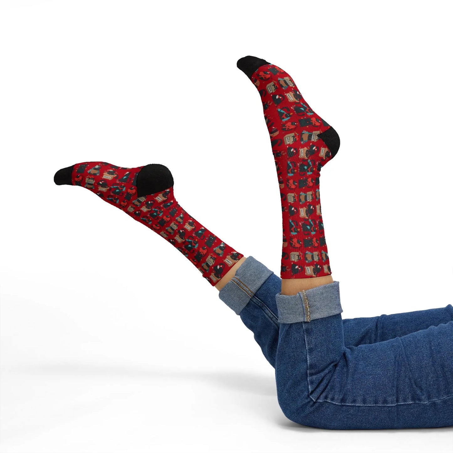 Holiday Cat Sublimation Socks Printify