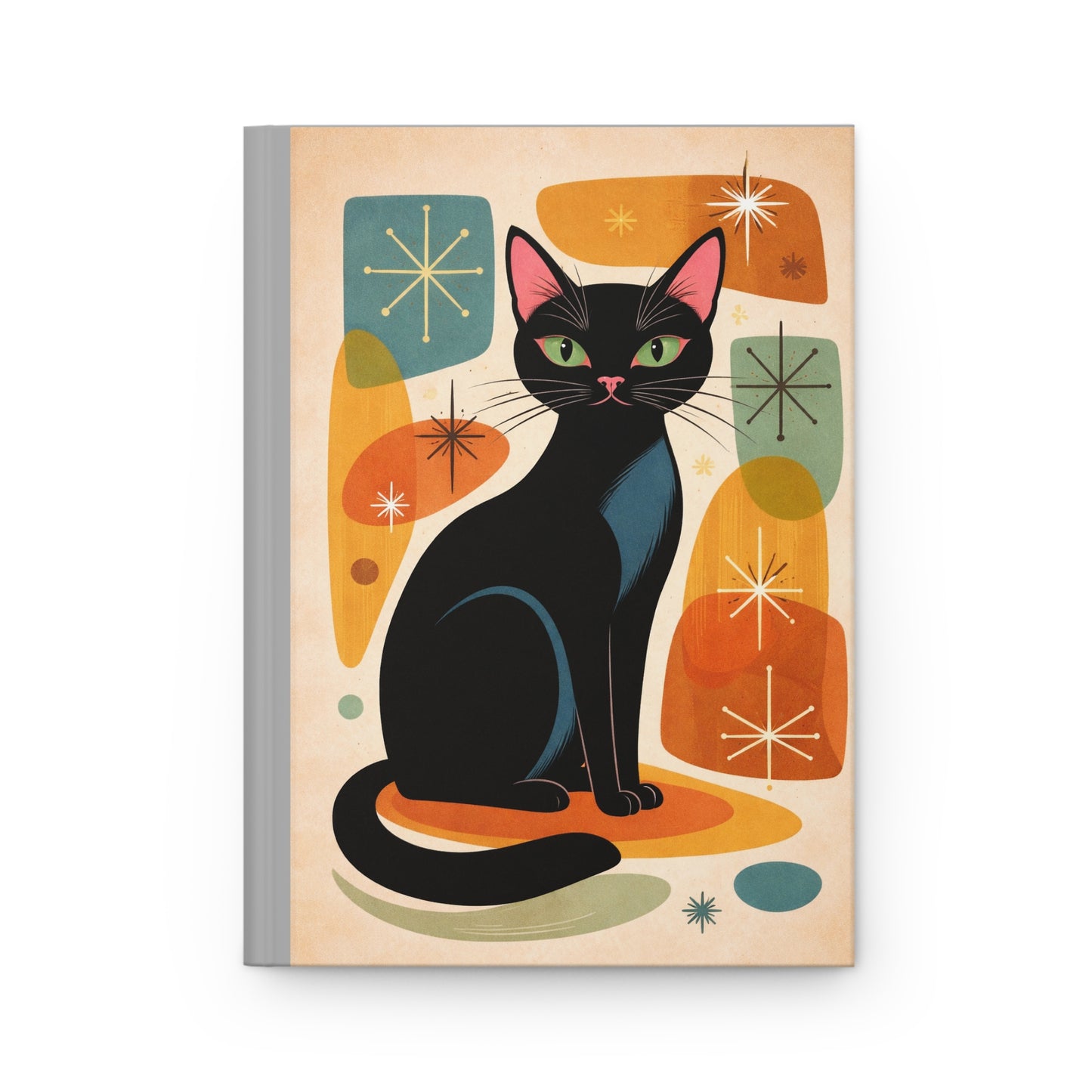 Retro Black Cat Hardcover Journal — Mid Century Modern Notebook for Cat Lovers