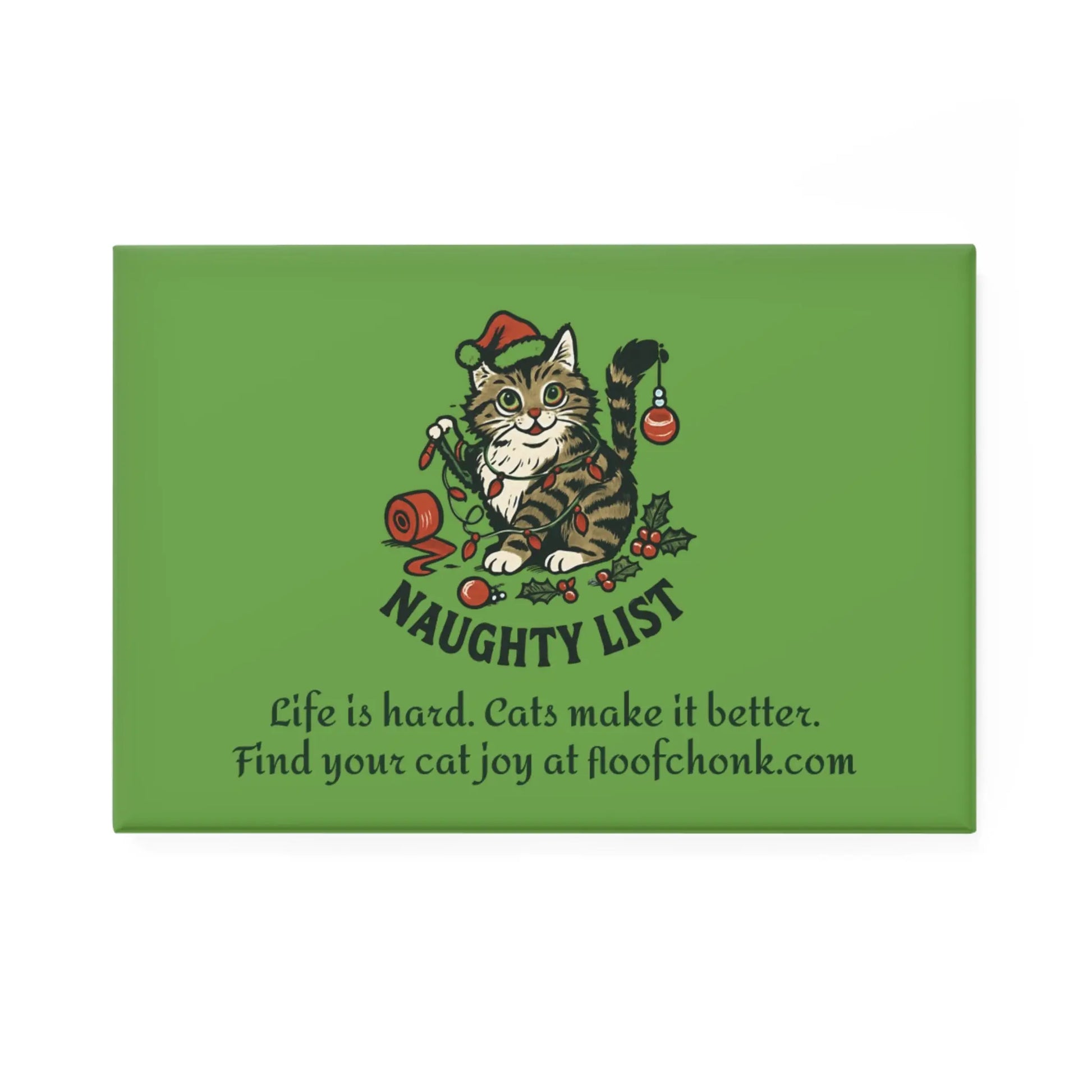 Naughty List Cat Rectangle Magnet — Holiday Cat Lover Fridge Magnet ("Naughty List") Printify