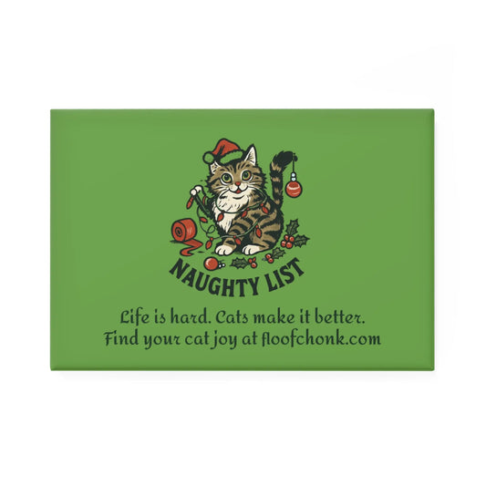 Naughty List Cat Rectangle Magnet — Holiday Cat Lover Fridge Magnet ("Naughty List") Printify