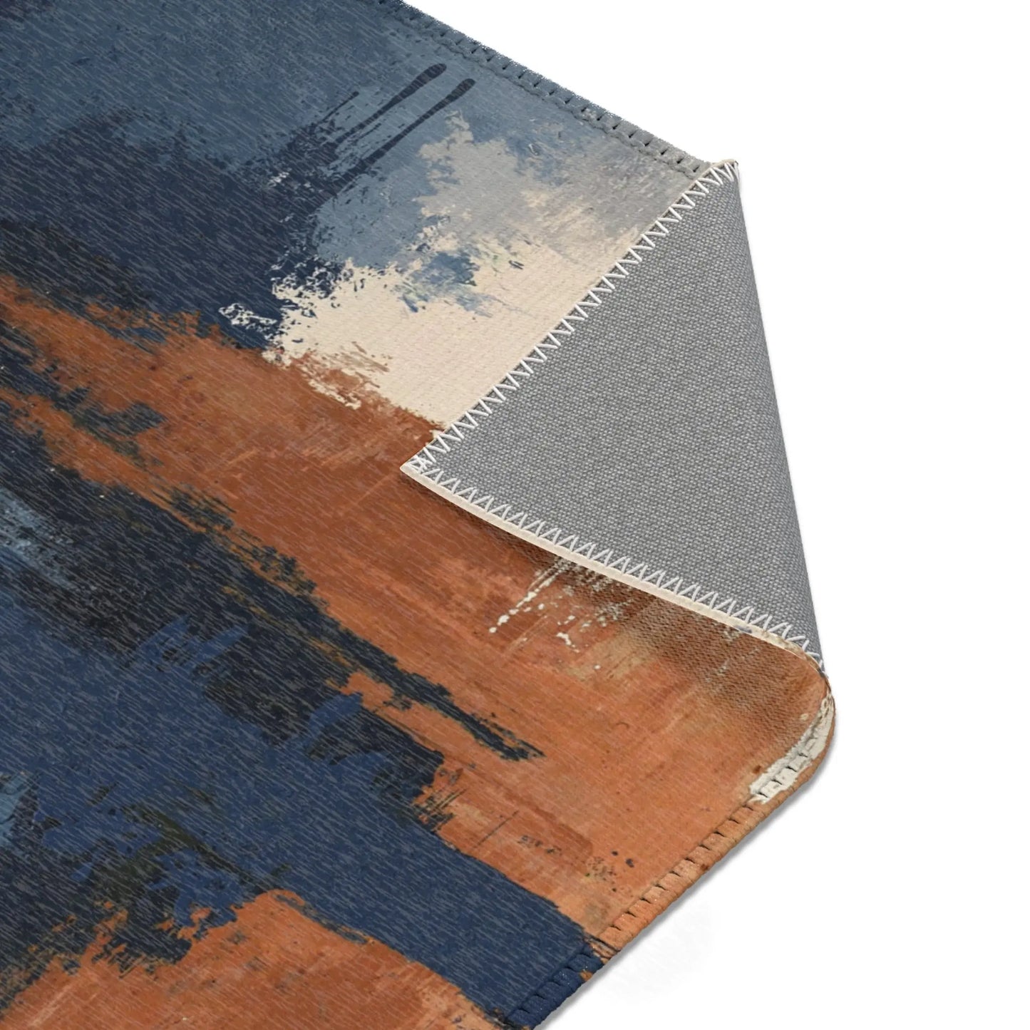 Abstract Coastal Brushstroke Area Rug — Blue & Rust Modern Accent Rug Printify