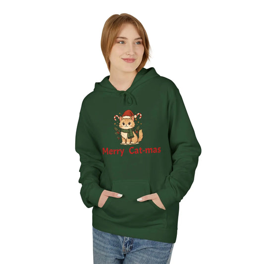 Christmas Cat Hoodie — "Merry Cat-mas" Festive Holiday Pullover Printify