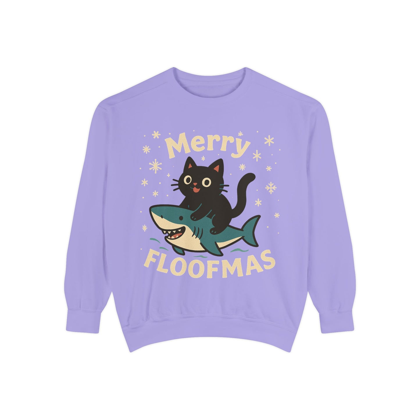 Merry Floofmas Sweatshirt — Cute Cat Riding Shark Holiday Sweater